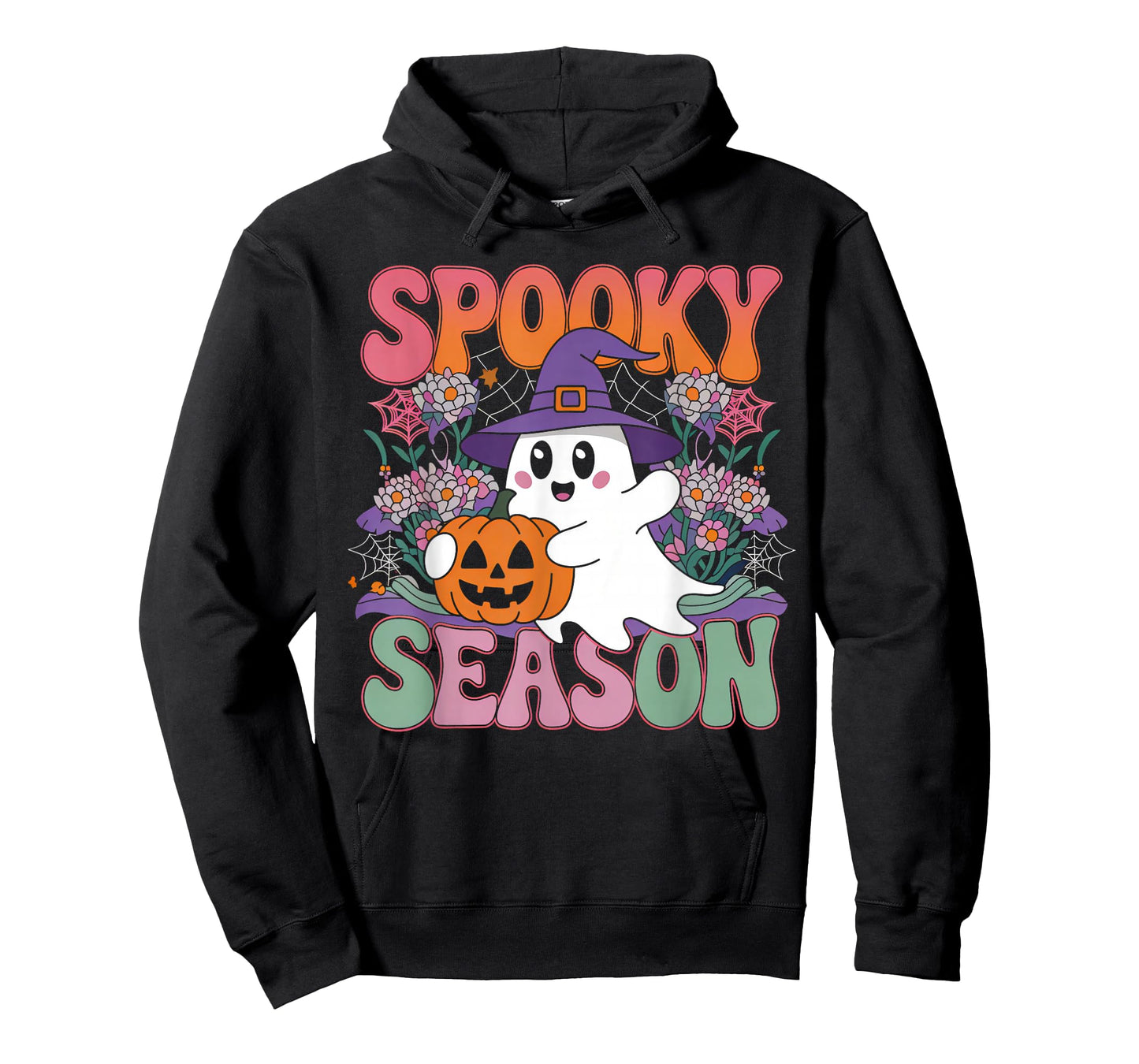 Groovy Spooky Season Retro Ghost Holding Pumpkin Halloween T-Shirt