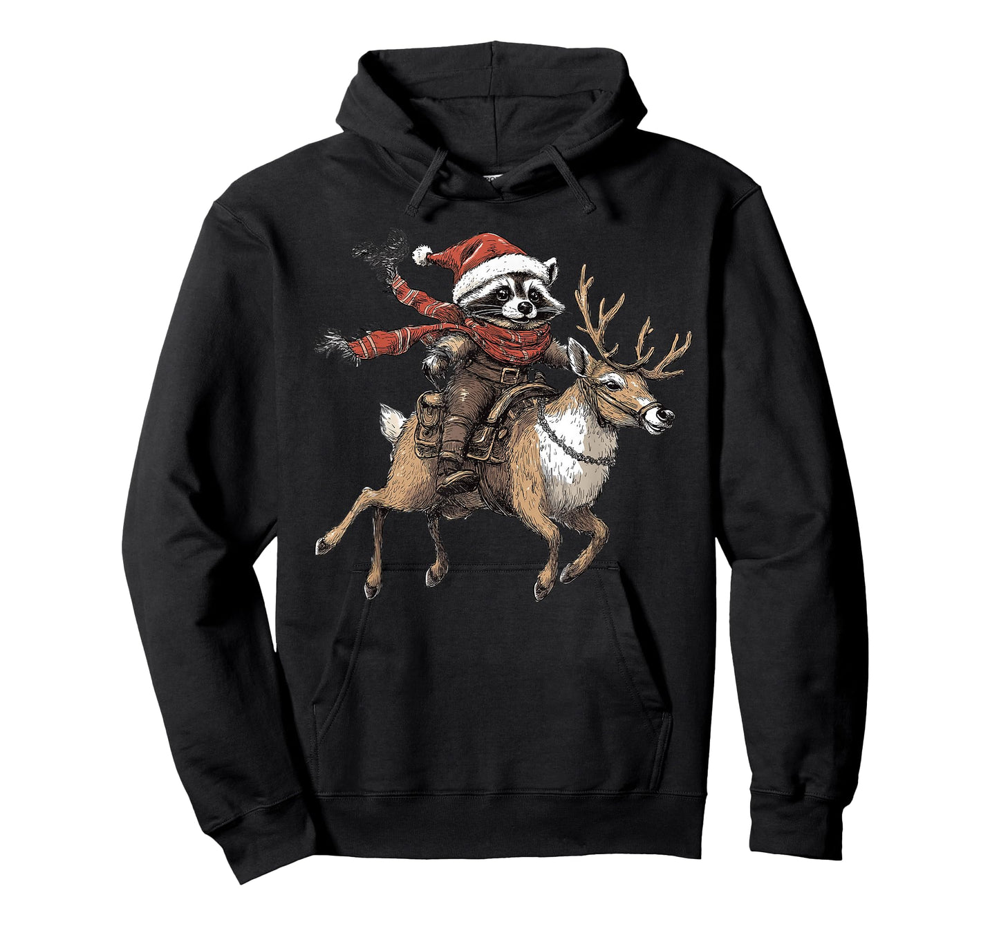 Funny Raccoon Riding Reindeer Cowboy Cowgirl Christmas T-Shirt