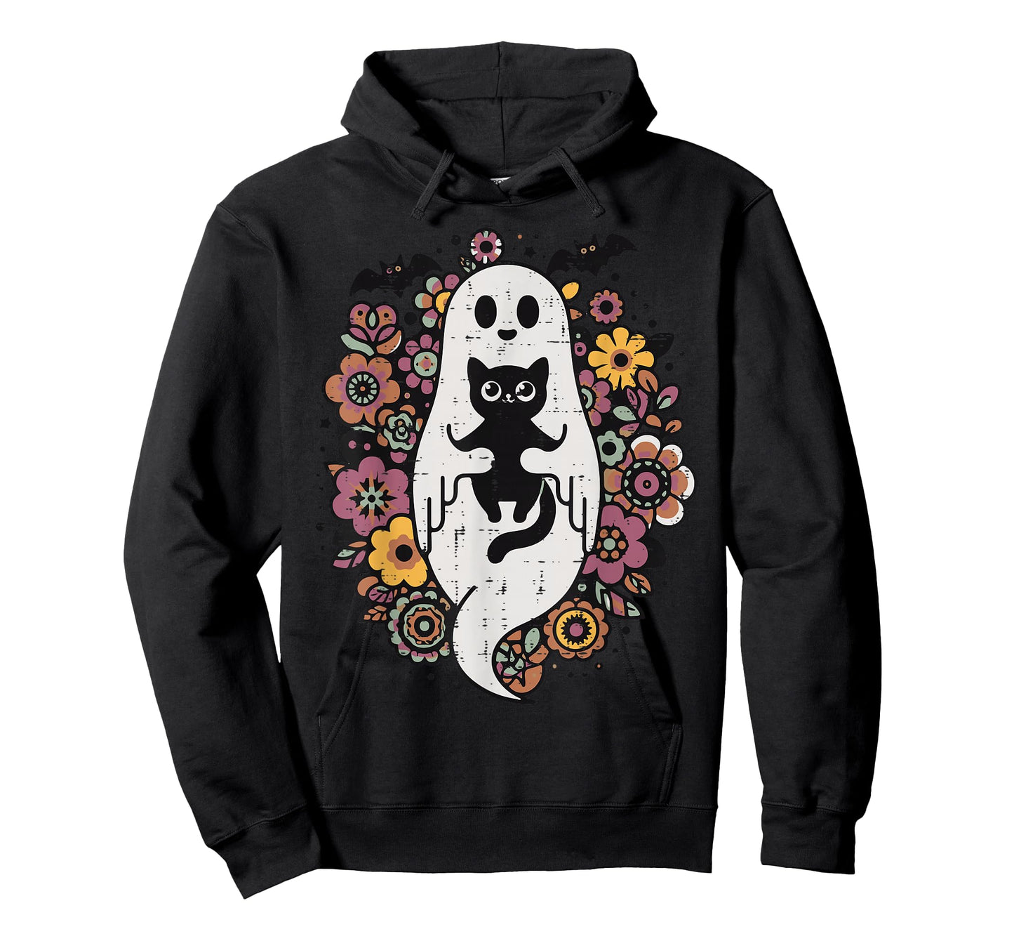 Halloween Ghost Black Cat Retro Costume Groovy Women Girls T-Shirt