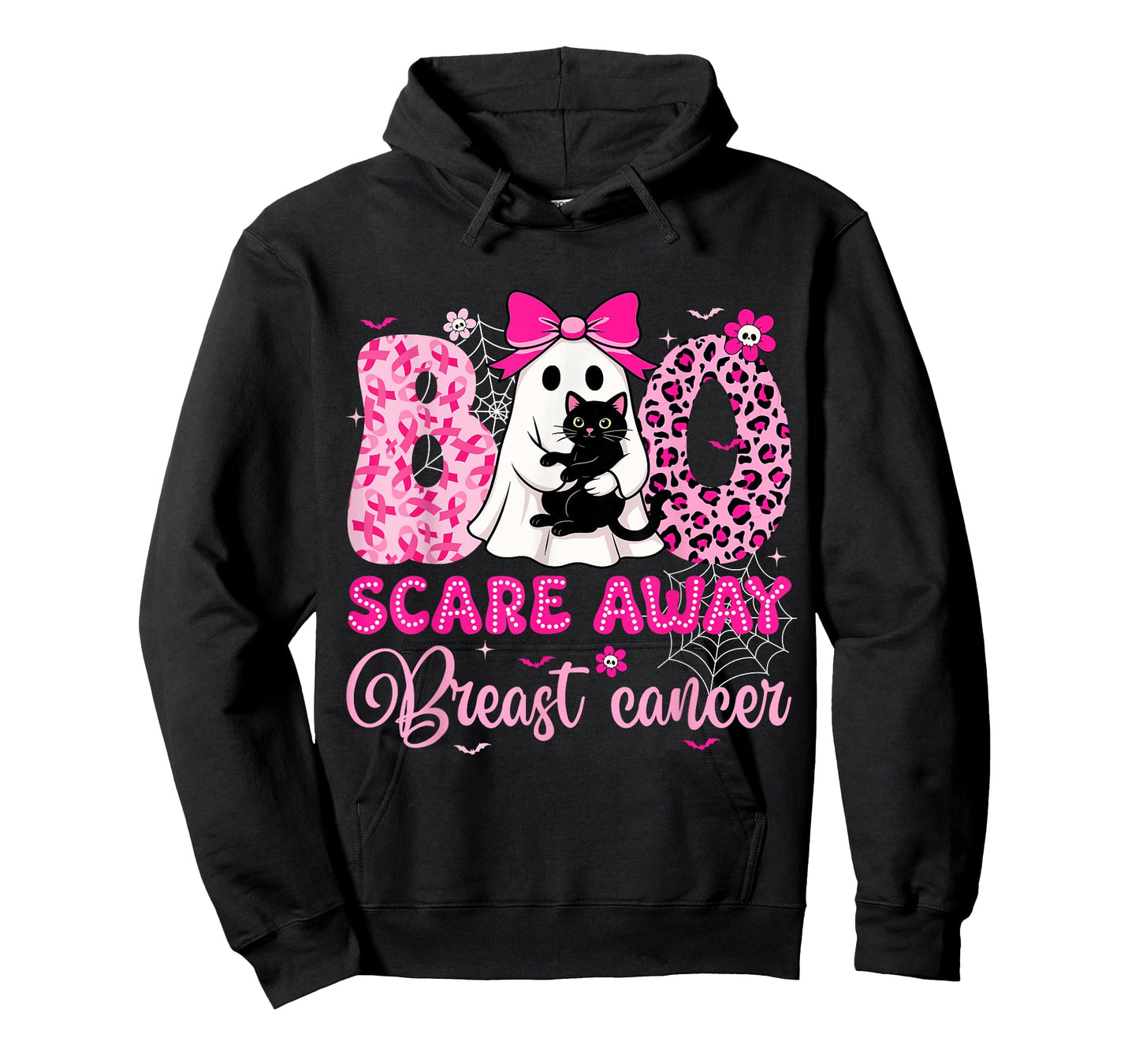 Boo Scare Away Breast Cancer Bow Cat Ghost Halloween Costume T-Shirt