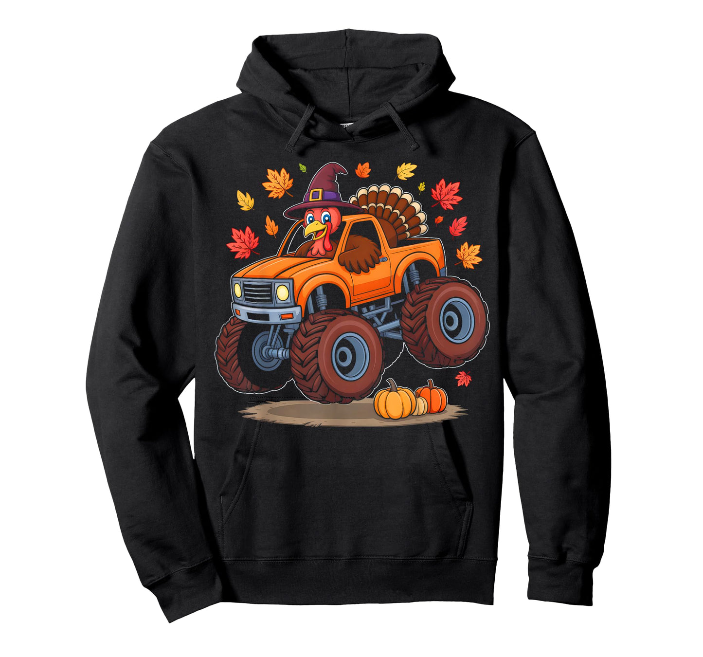 Turkey Monster Truck Thanksgiving Pilgrim Toddlers Boys Kids T-Shirt