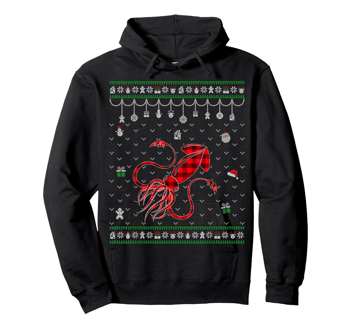 Red Plaid Squid Lover Funny Ugly Christmas Sweater T-Shirt
