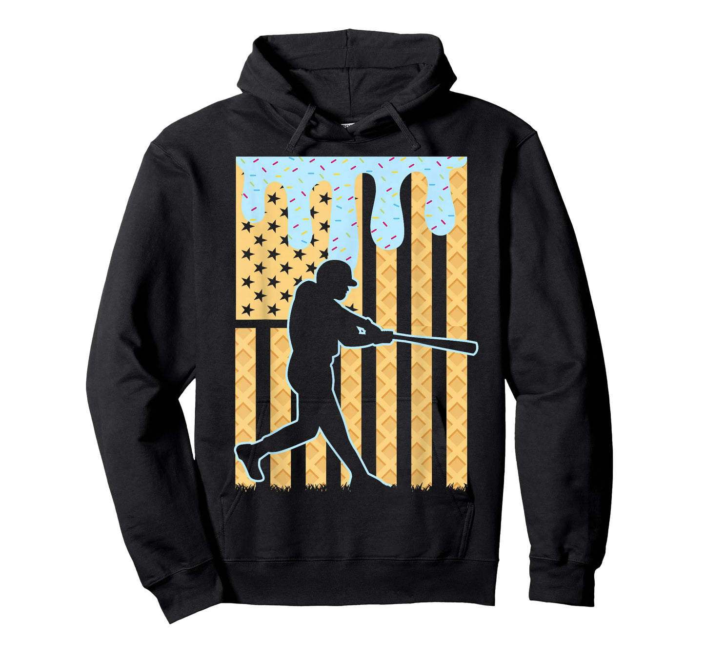 Baseball Drip Boys Dripping Ice Cream Baseball American Flag T-Shirt