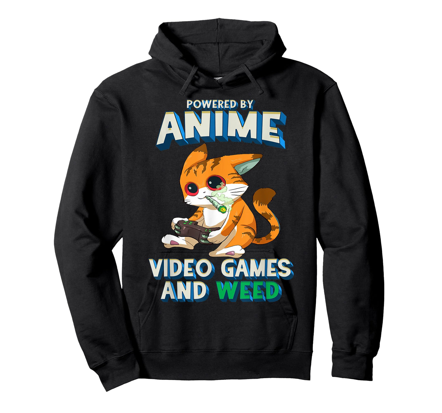 Powered By Anime Video Games Weed Kawaii Gamer Cat Cannabis T-Shirt