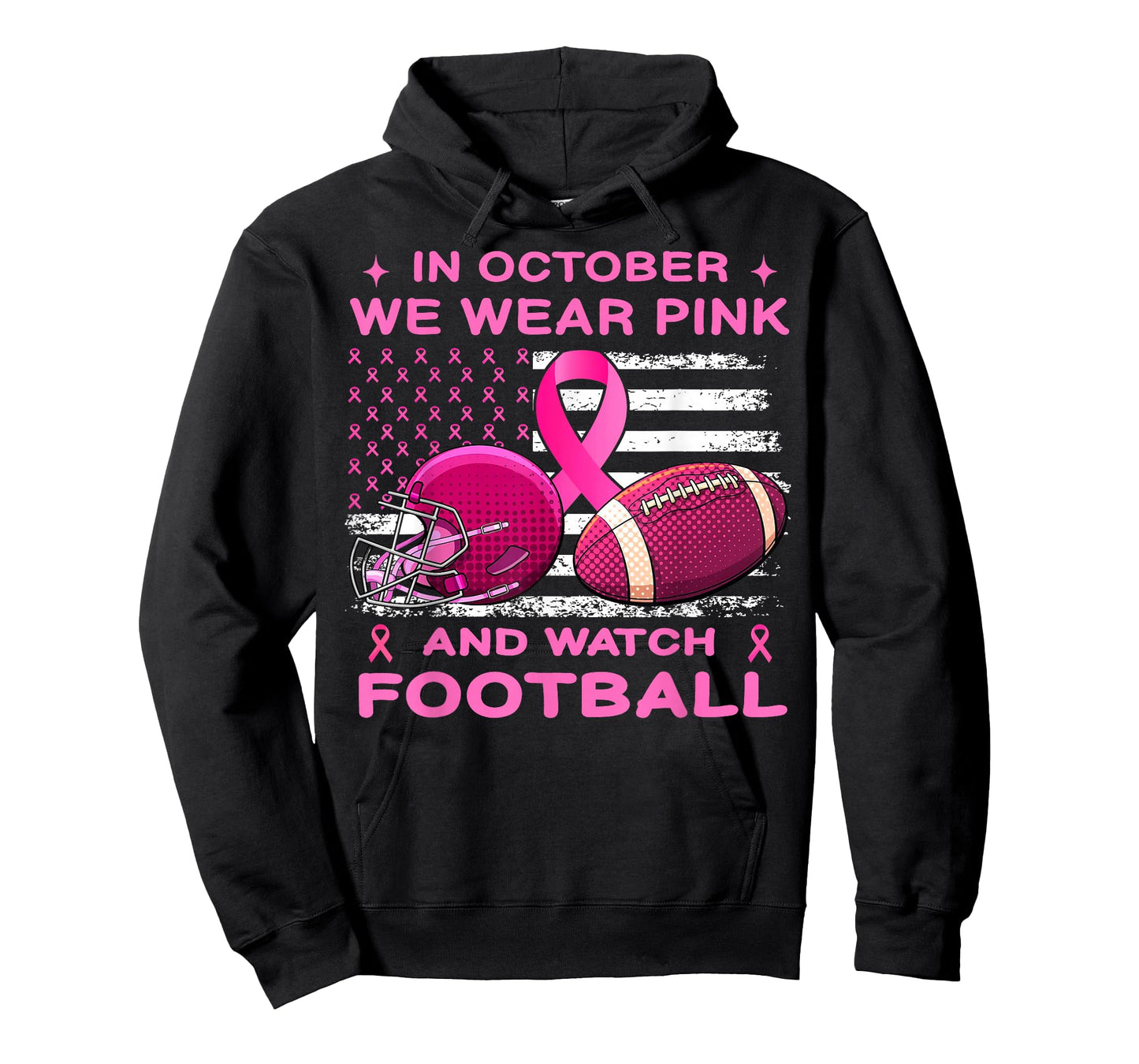 In October We Wear Pink Breast Cancer flag football men boys T-Shirt