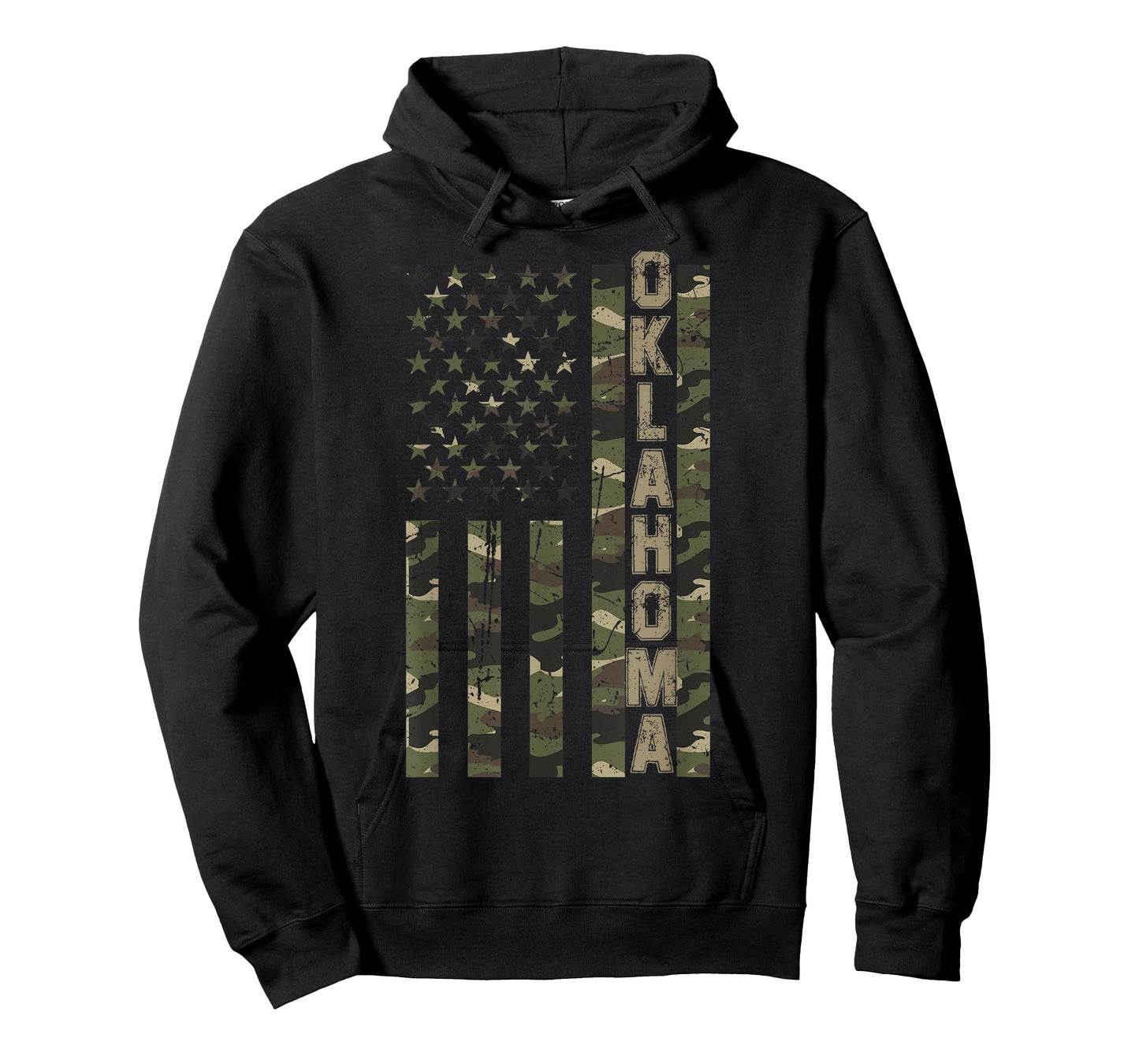 Oklahoma United States Distressed Camo w US Flag T-Shirt