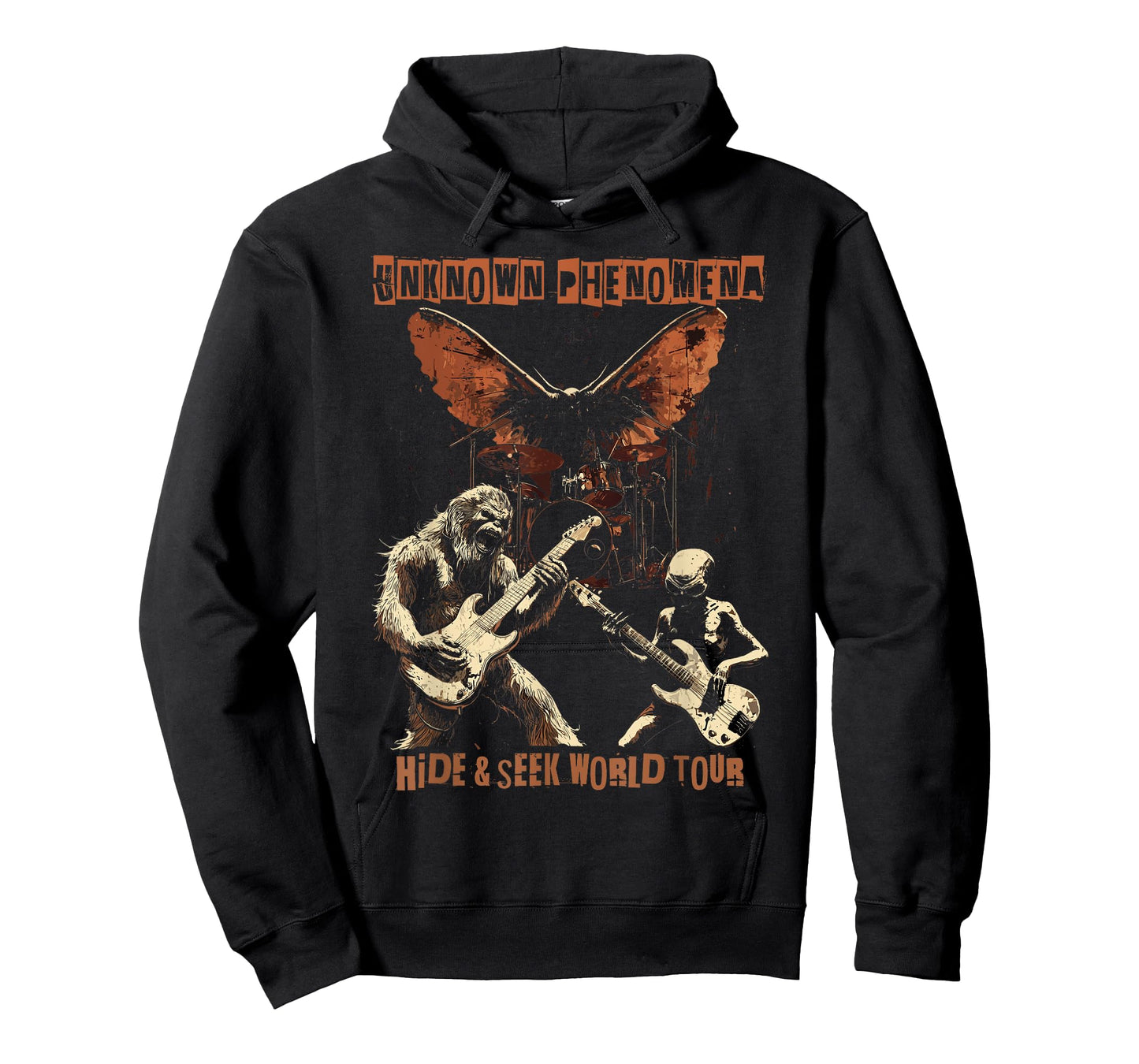 Cryptid Heavy Metal Rock Band Bigfoot Alien Mothman UFO T-Shirt
