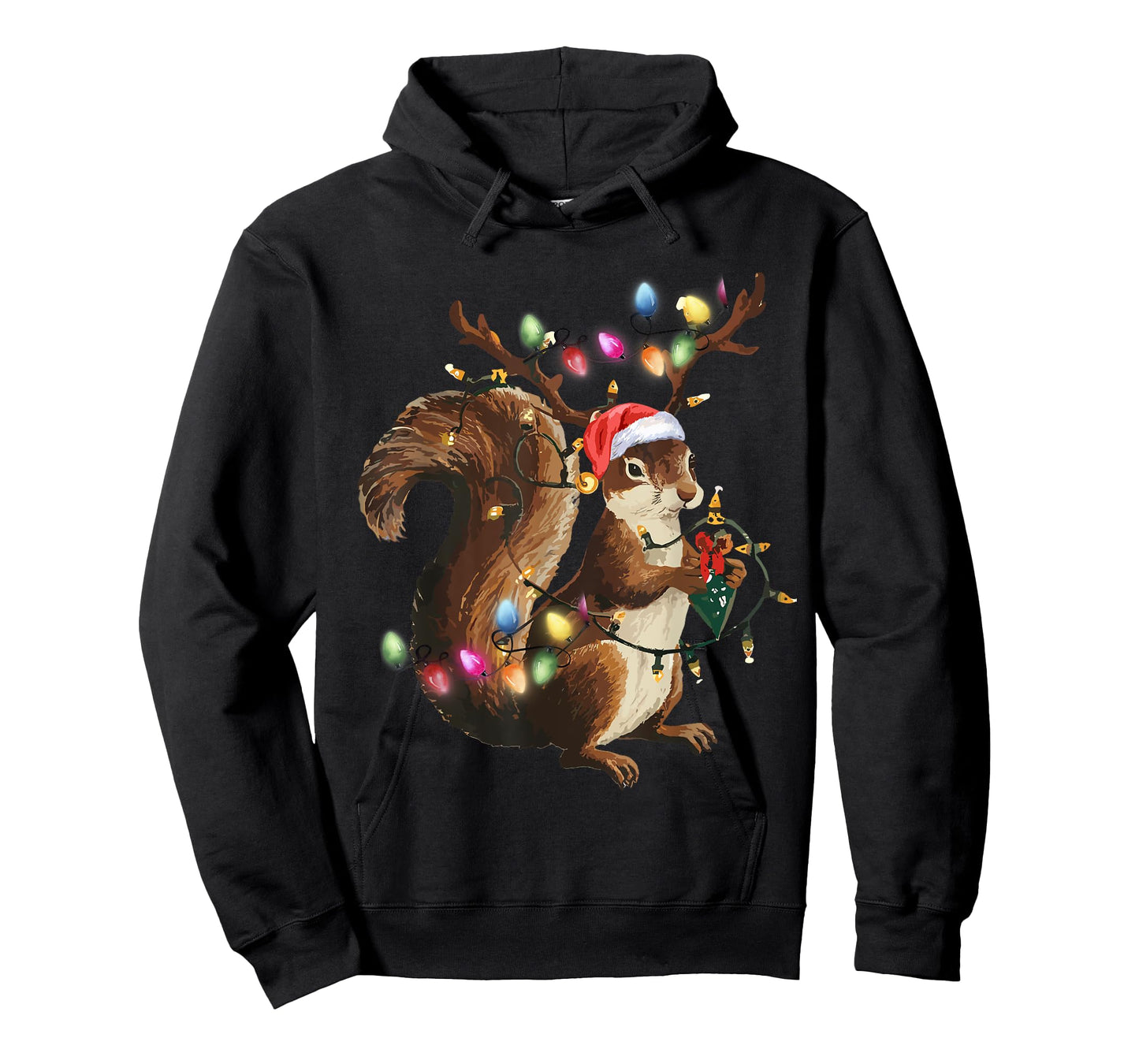 Funny Squirrel Christmas Tree Lights Reindeer Santa Hat Xmas T-Shirt