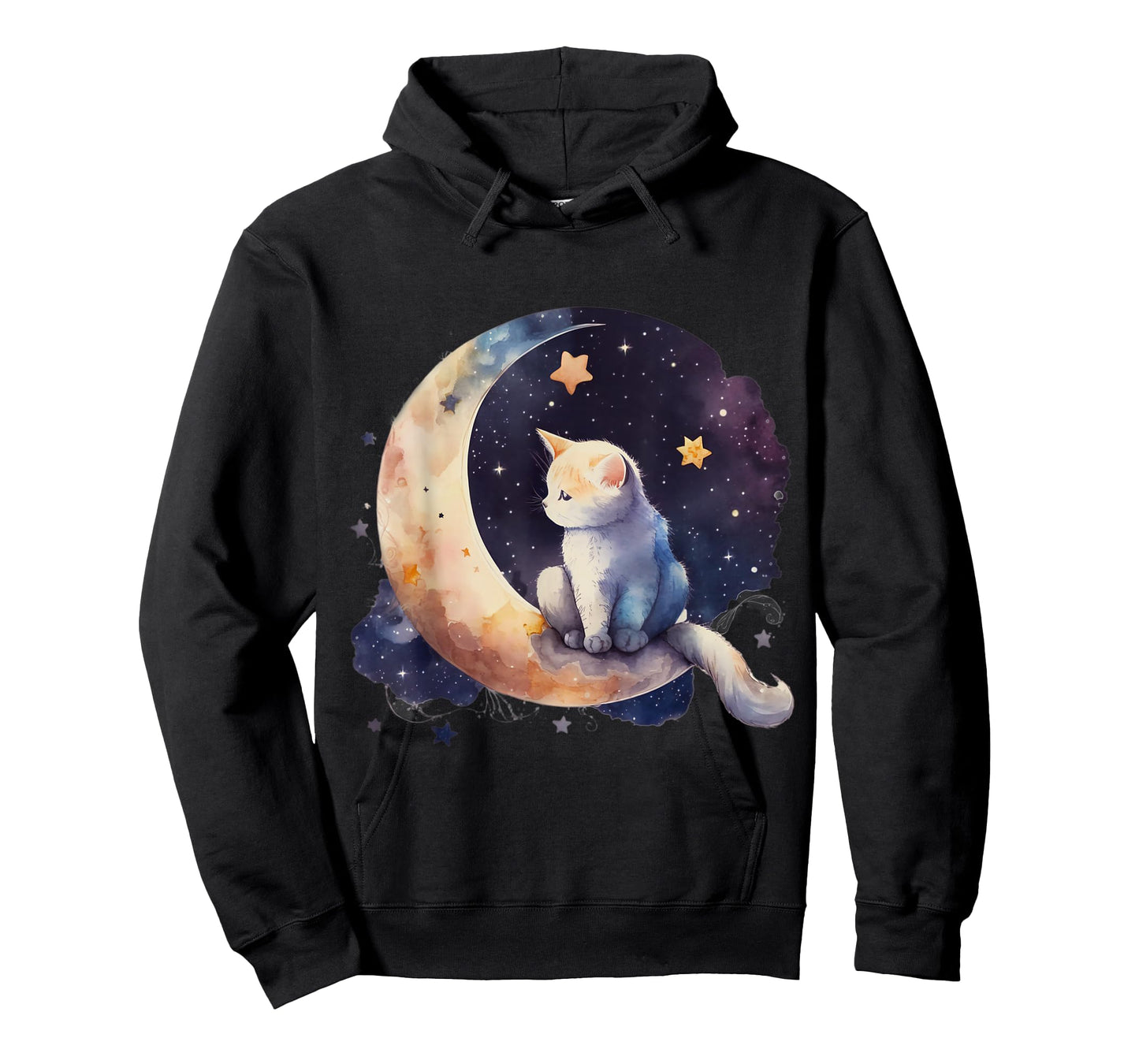 Cute Cat Crescent Moon Phases Purple Star Night Kawaii Cat T-Shirt