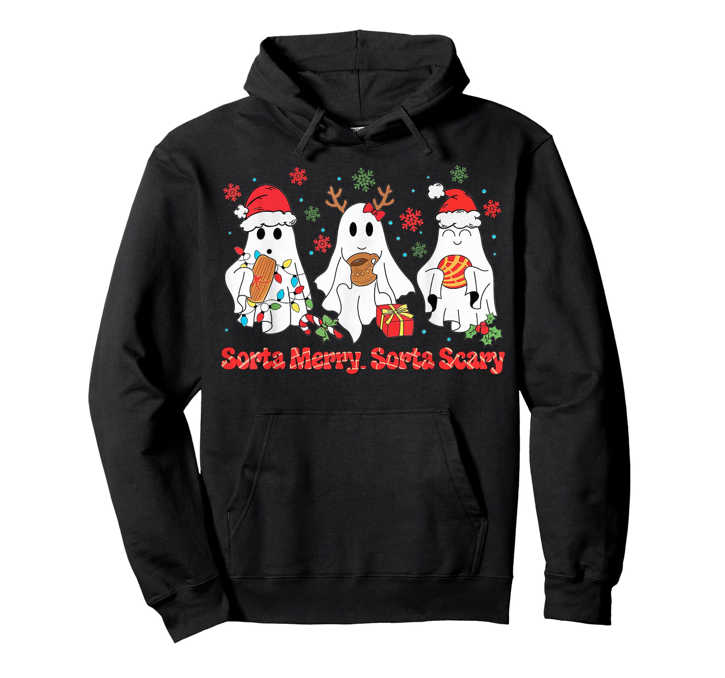 Funny Christmas Sorta Merry Sorta Scary Ghost Xmas Lights PJ T-Shirt