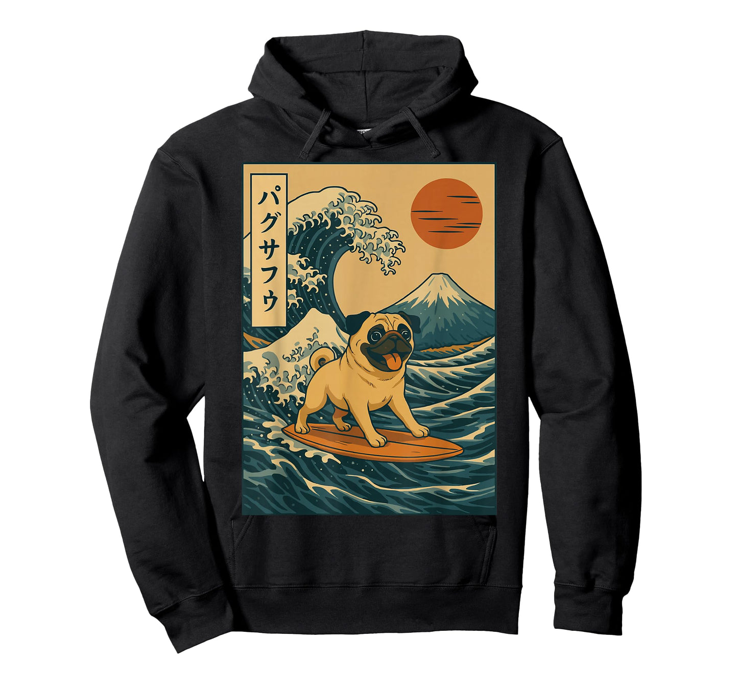 Japanese Pug Surfing Wave Great Wave Japan T-Shirt