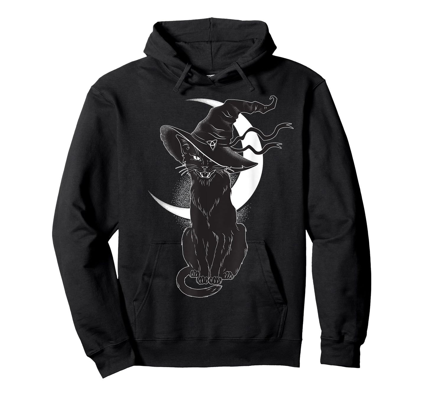 Vintage Scary Halloween Black Cat Costume Witch Hat & Moon T-Shirt