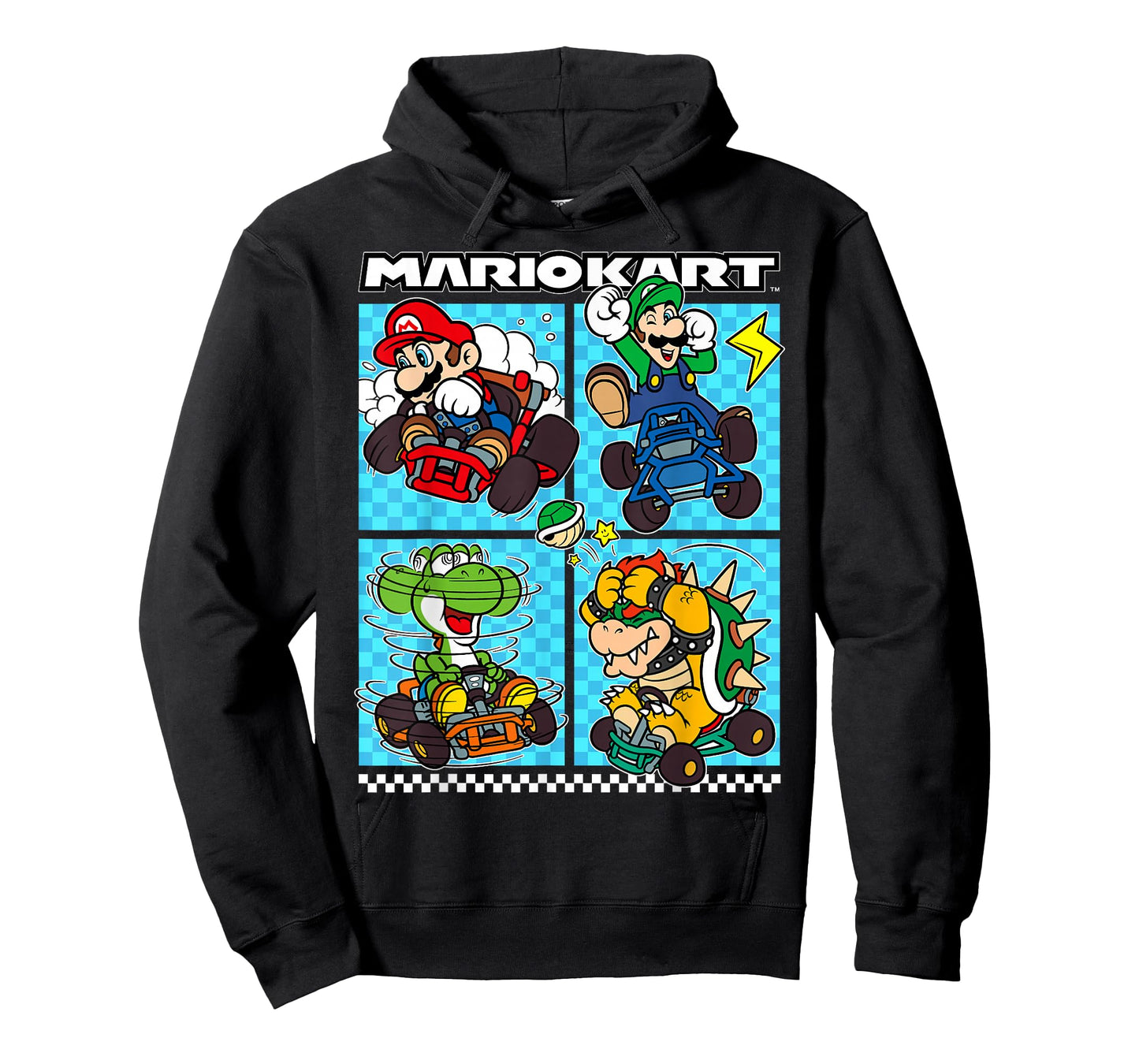 Mario Kart Group Graphic T-Shirt - Classic Fit, Crew Neck, Black, Adult