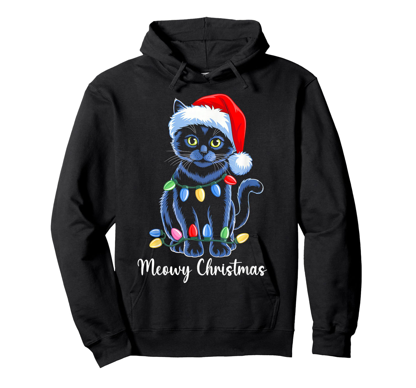 Meowy Chirstmas Santa Black Cat Funny Xmas Pajama Men Women T-Shirt