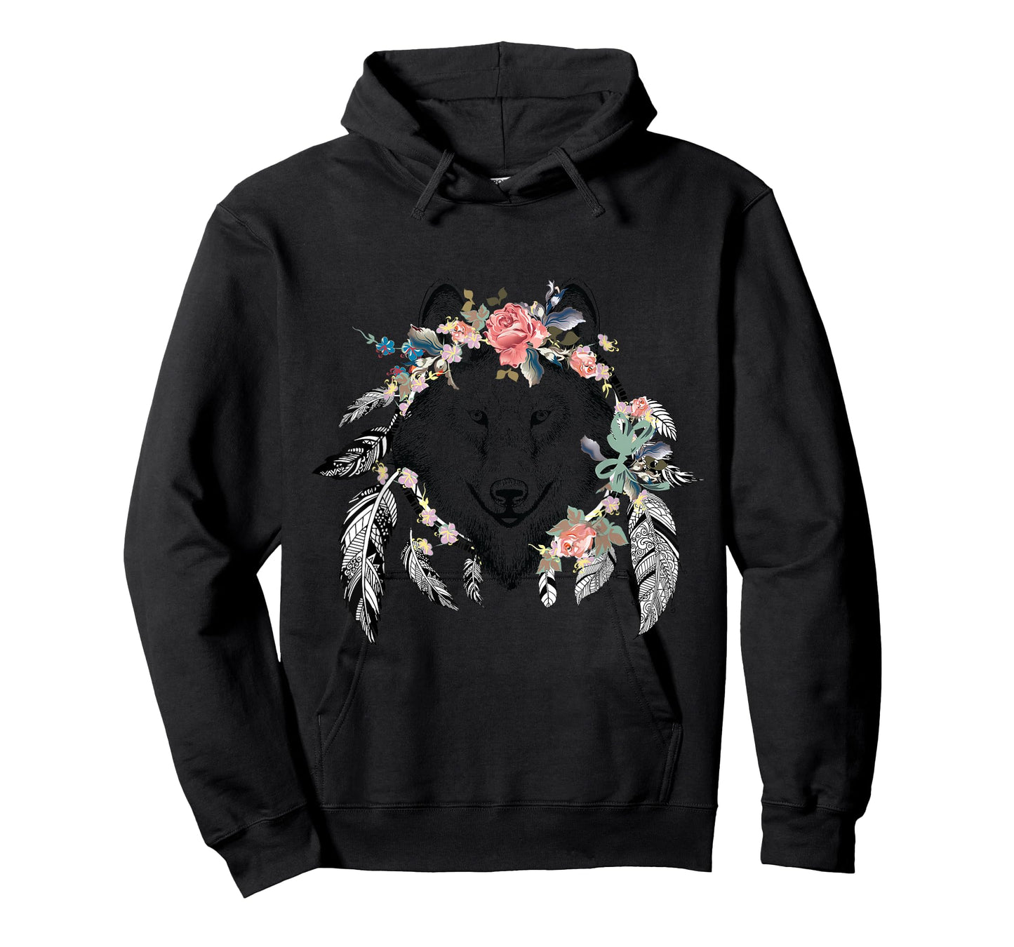 Ethnic Tribal Wolf Head Boho Feather Native American Hippie T-Shirt