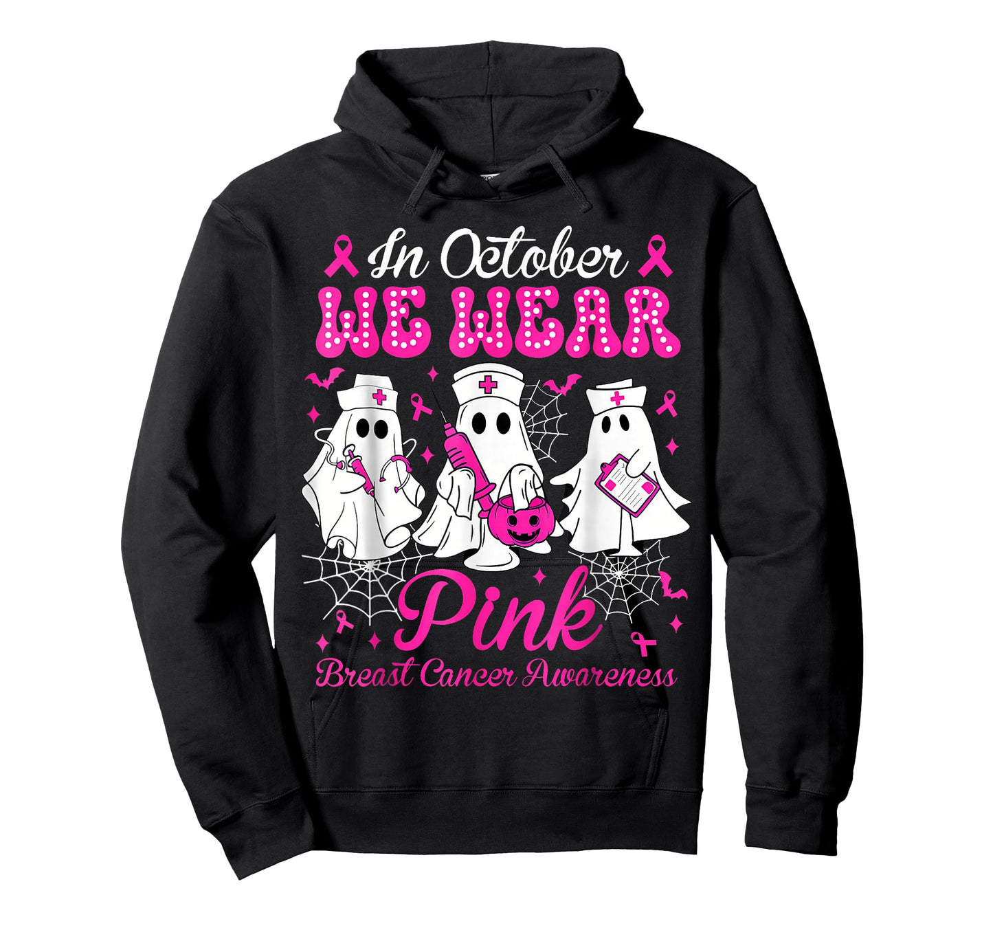 In October We Wear Pink Nurse Ghost Halloween Breast Cancer T-Shirt