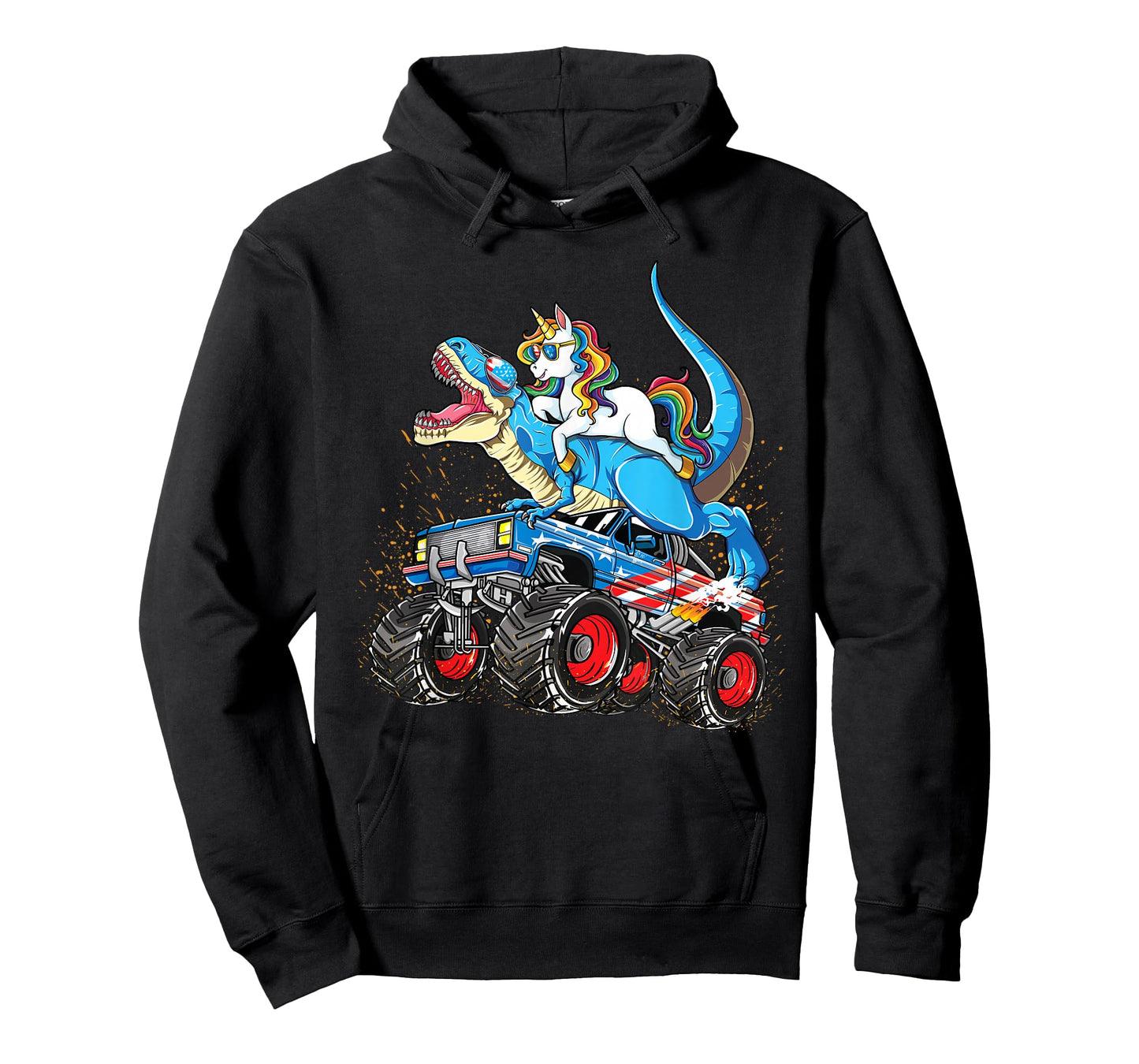 Unicorn Riding T rex Monster Truck Boys Girls Unicorn T-Shirt