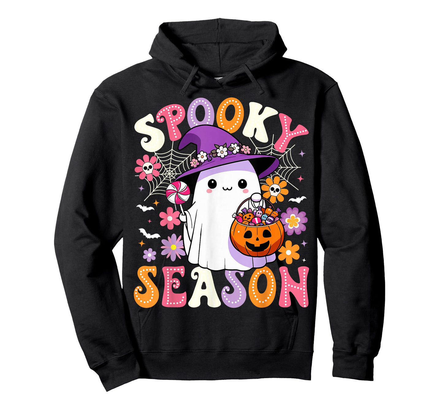 Groovy Spooky Season Retro Ghost Holding Pumpkin Halloween T-Shirt