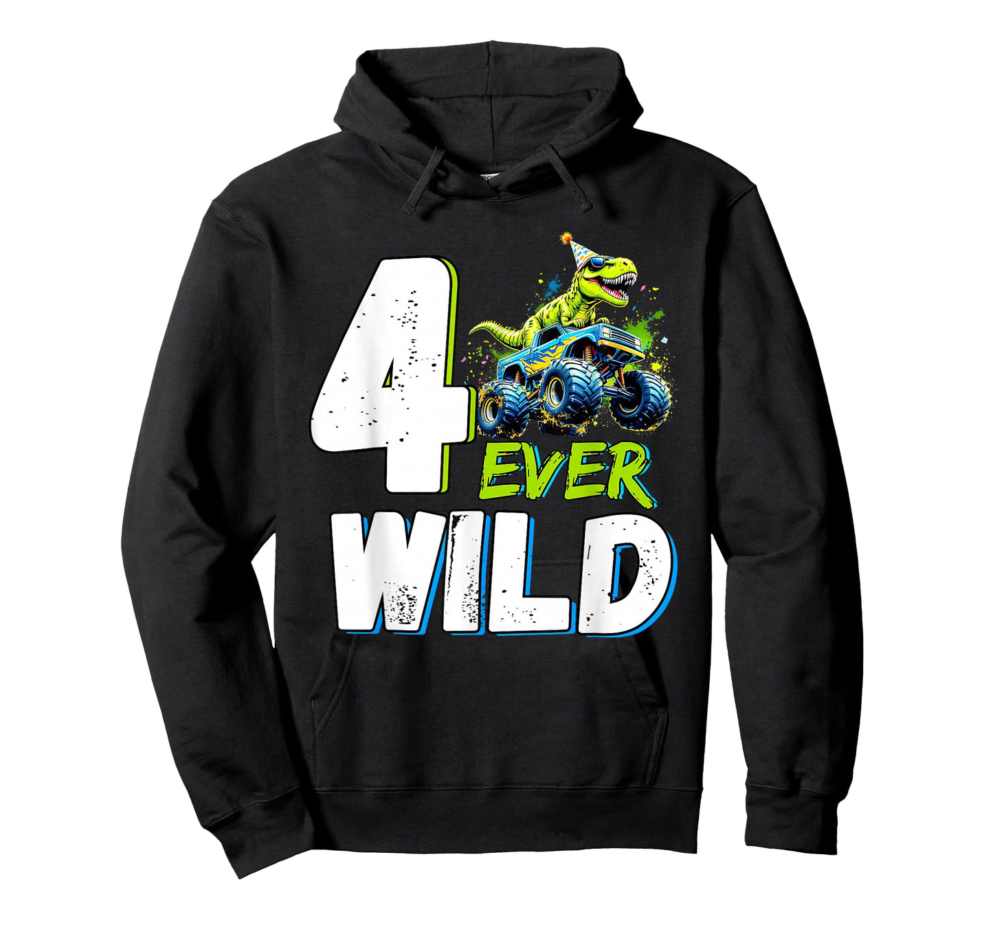 4th Birthday Monster Truck Dinosaur Party Boy Four Ever Wild T-Shirt
