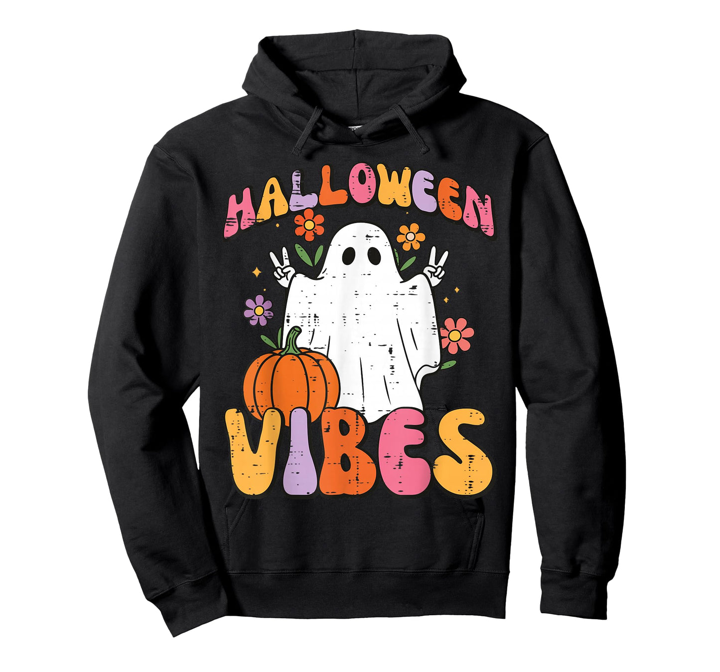 Halloween Vibes Ghost Peace Costume Groovy Women Girls Kids T-Shirt