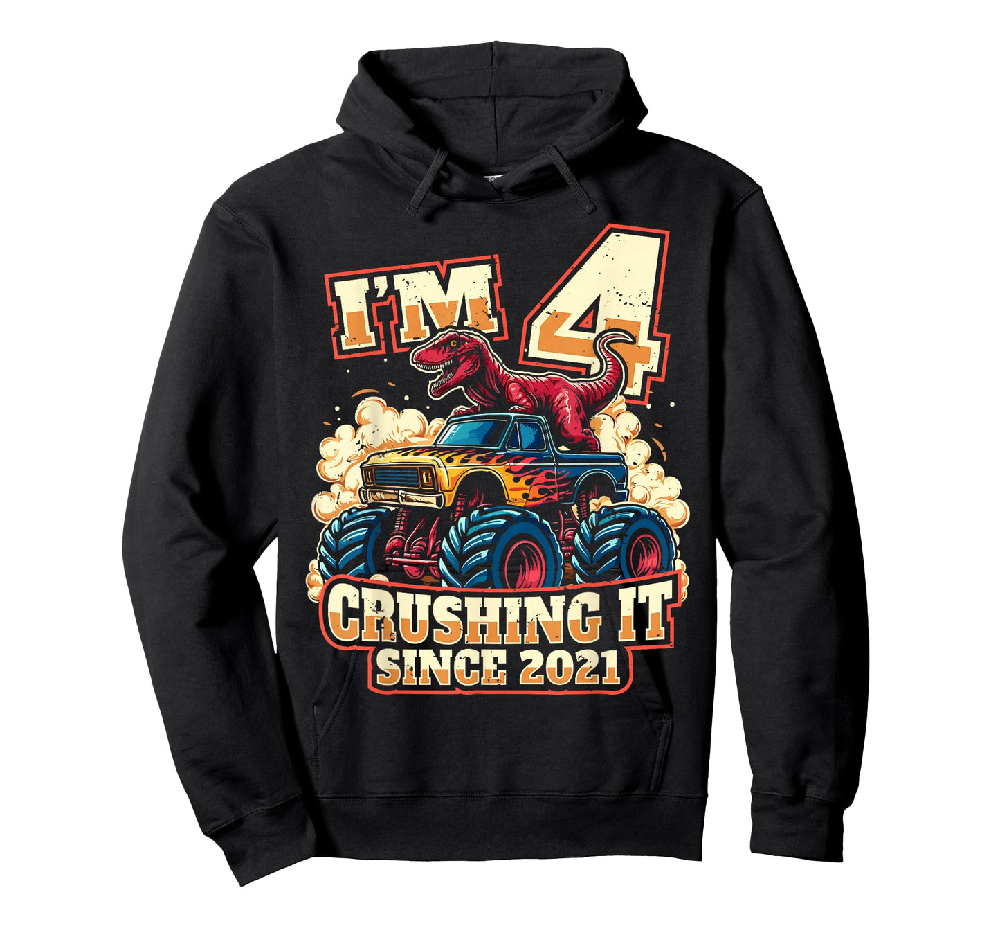 4 Year Old Boys 4th Birthday Dinosaur Monster Truck Party T-Shirt