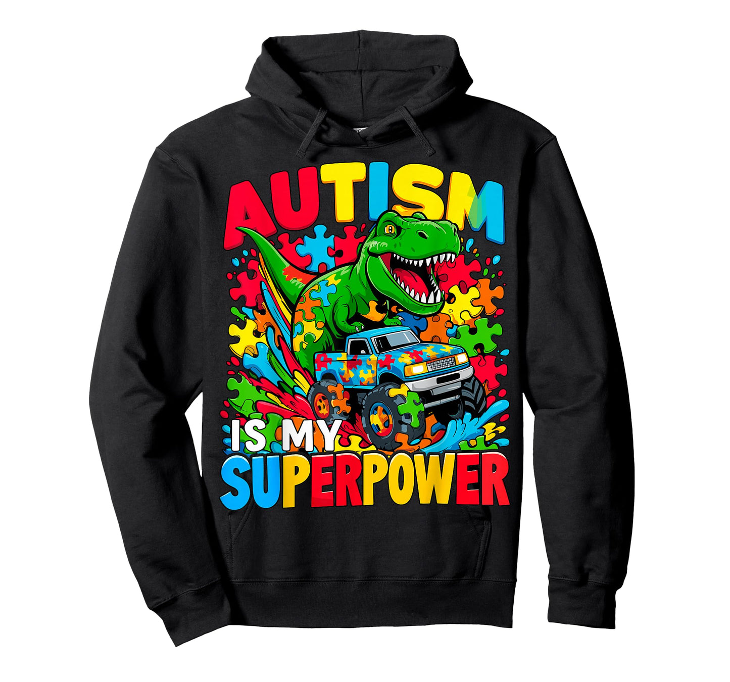 Autism Is My Superpower Dino Boys Monster Truck T-Shirt