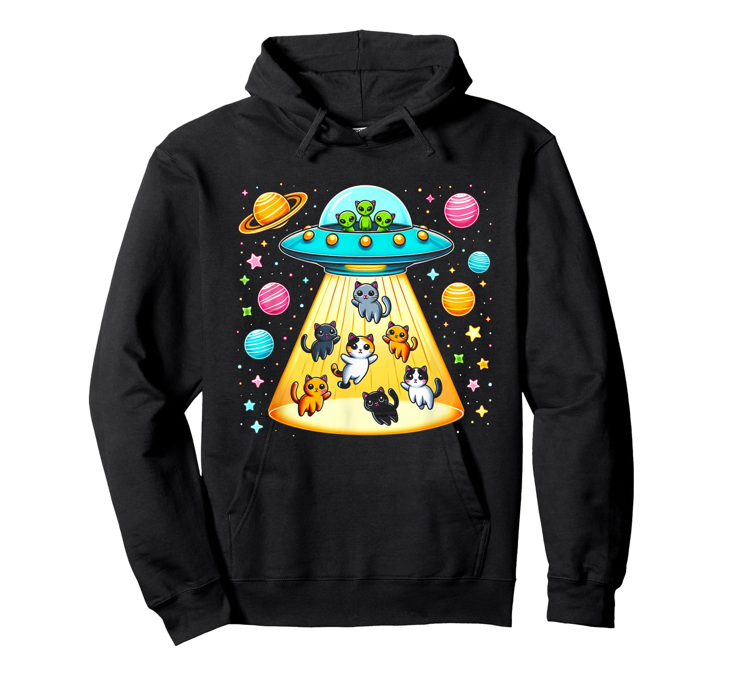 Alien Abduction Cats UFO Flying Saucer Space Sci-fi Planets T-Shirt