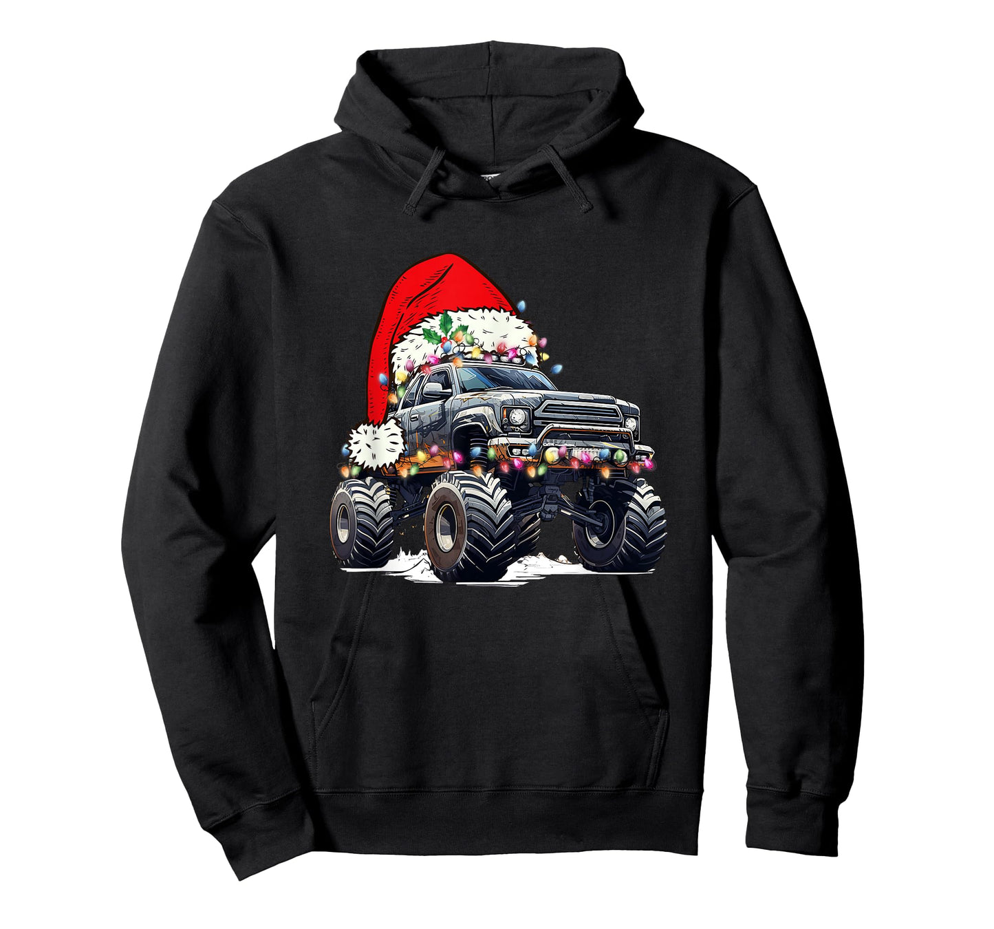 Monster Truck Christmas Tree Ornament Santa Hat Lights Xmas T-Shirt