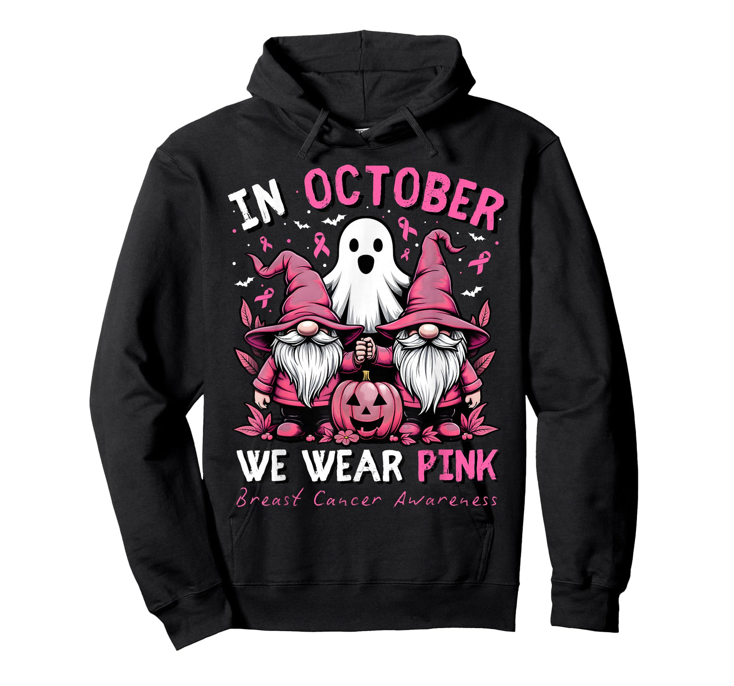 In October We Wear Pink Ghost Gnomes Breast Cancer Awareness T-Shirt