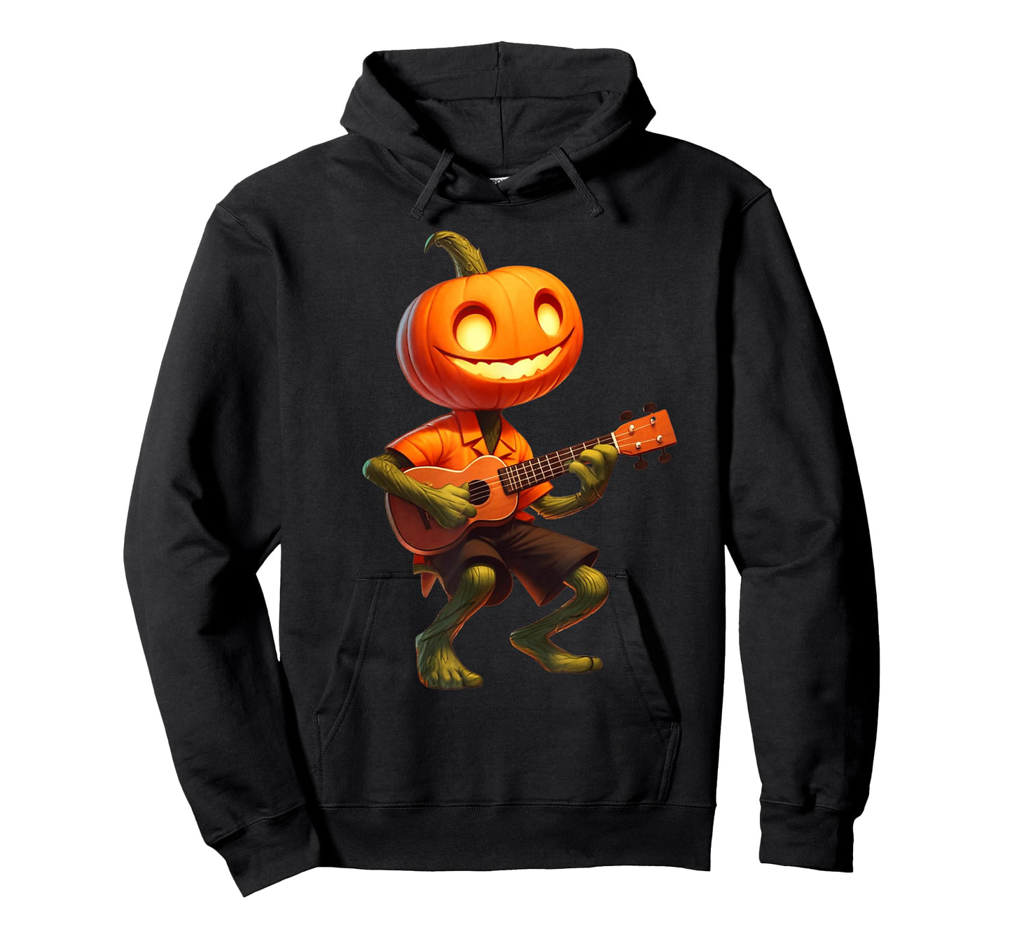 Pumpkin Face Playing Ukulele Halloween Costume Men Boys Kids T-Shirt