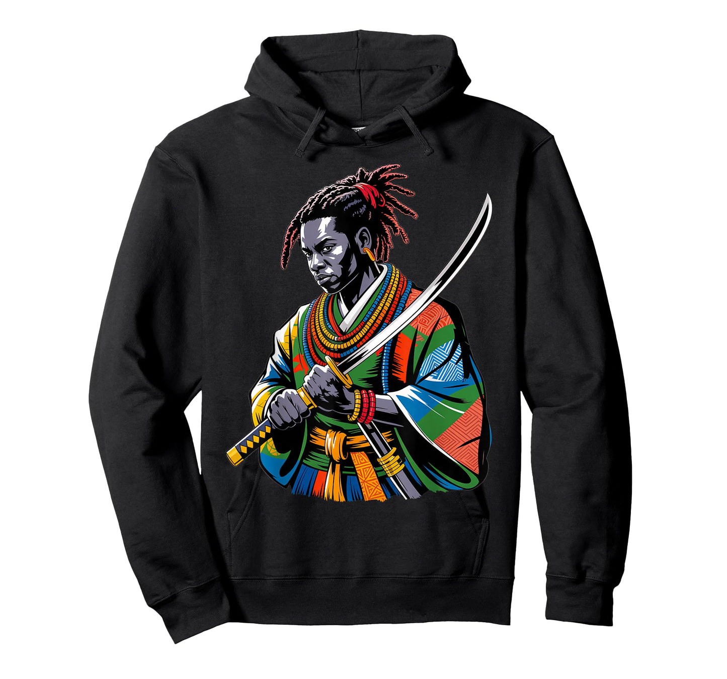 Afro American Samurai Anime Cartoon japanese bushido warrior T-Shirt