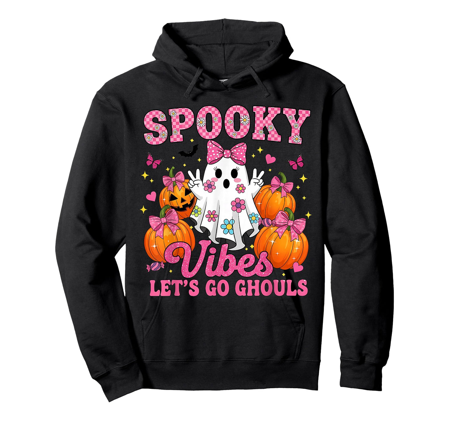 Spooky Vibes Let's Go Ghouls Halloween Coquette Ghost T-Shirt