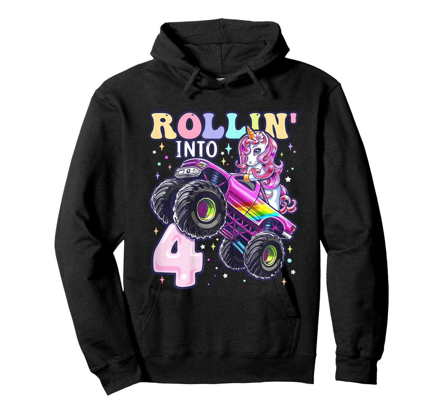 Unicorn Monster Truck 4th Birthday 4 Year Old Girls Party T-Shirt