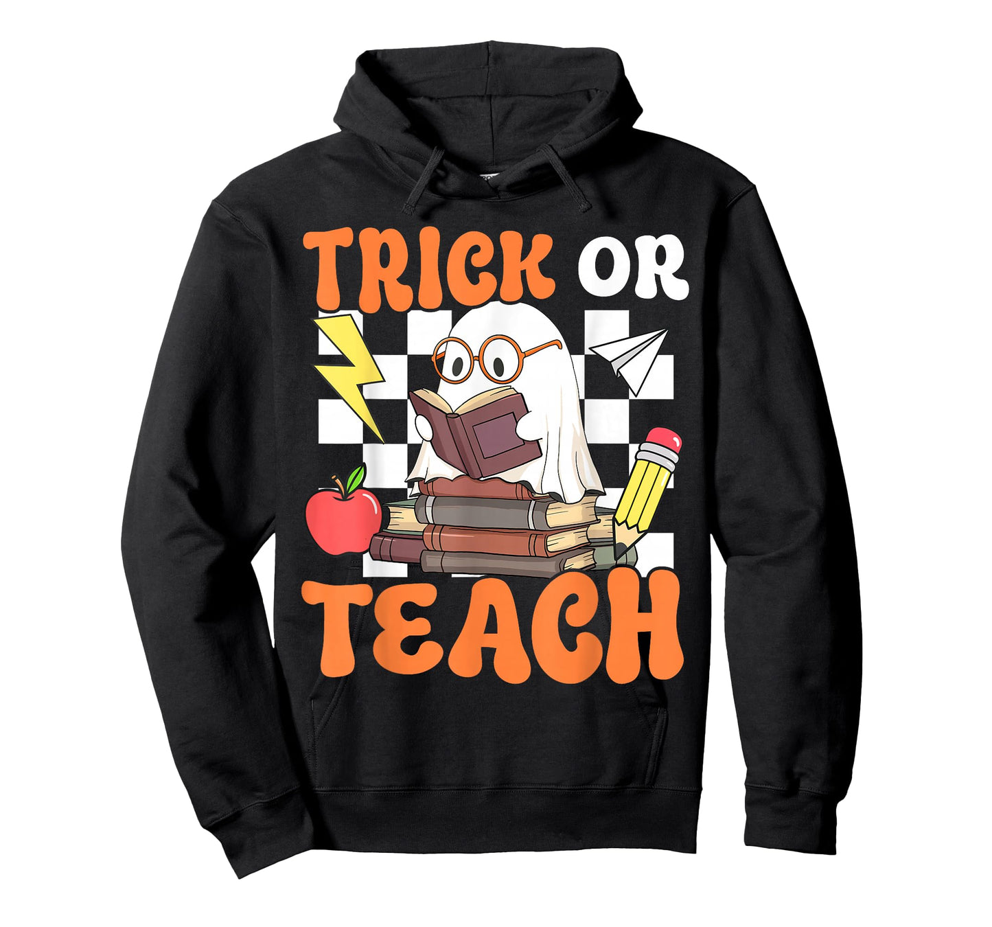 Trick or Teach Retro Halloween Teacher Reading Ghost Womens T-Shirt