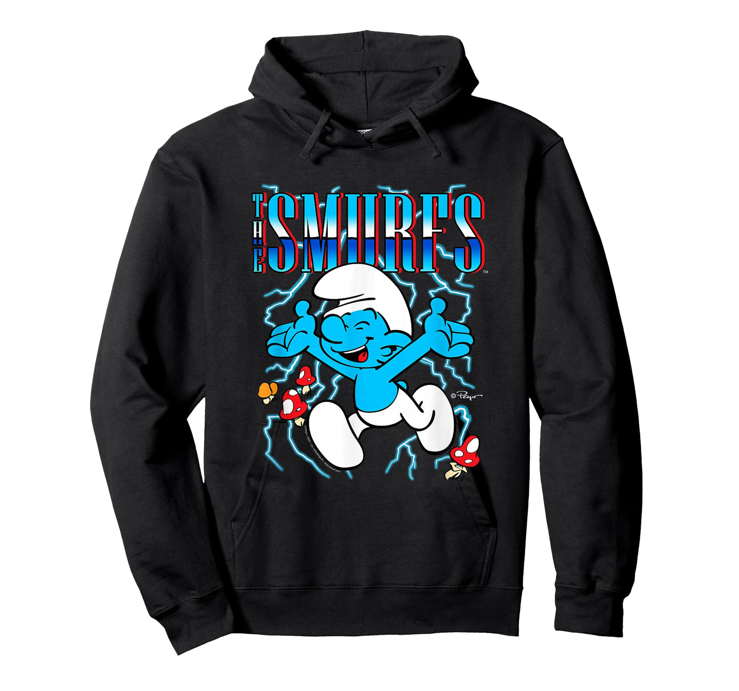 The Smurfs Chrome Logo & Mushrooms Retro Cartoon T-Shirt