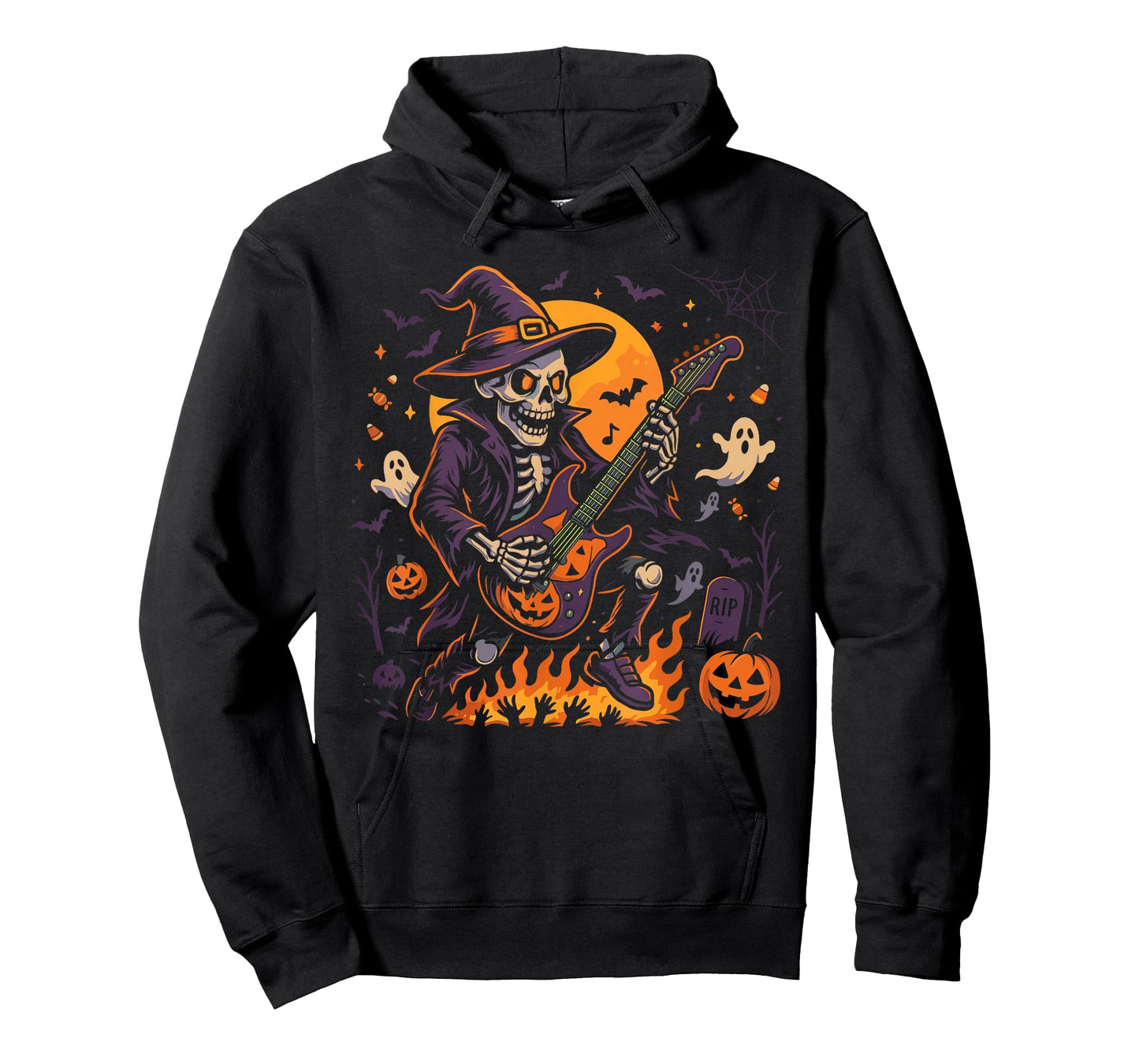 Rocking Skeleton Witch Guitar Halloween Ghost Pumpkin T-Shirt