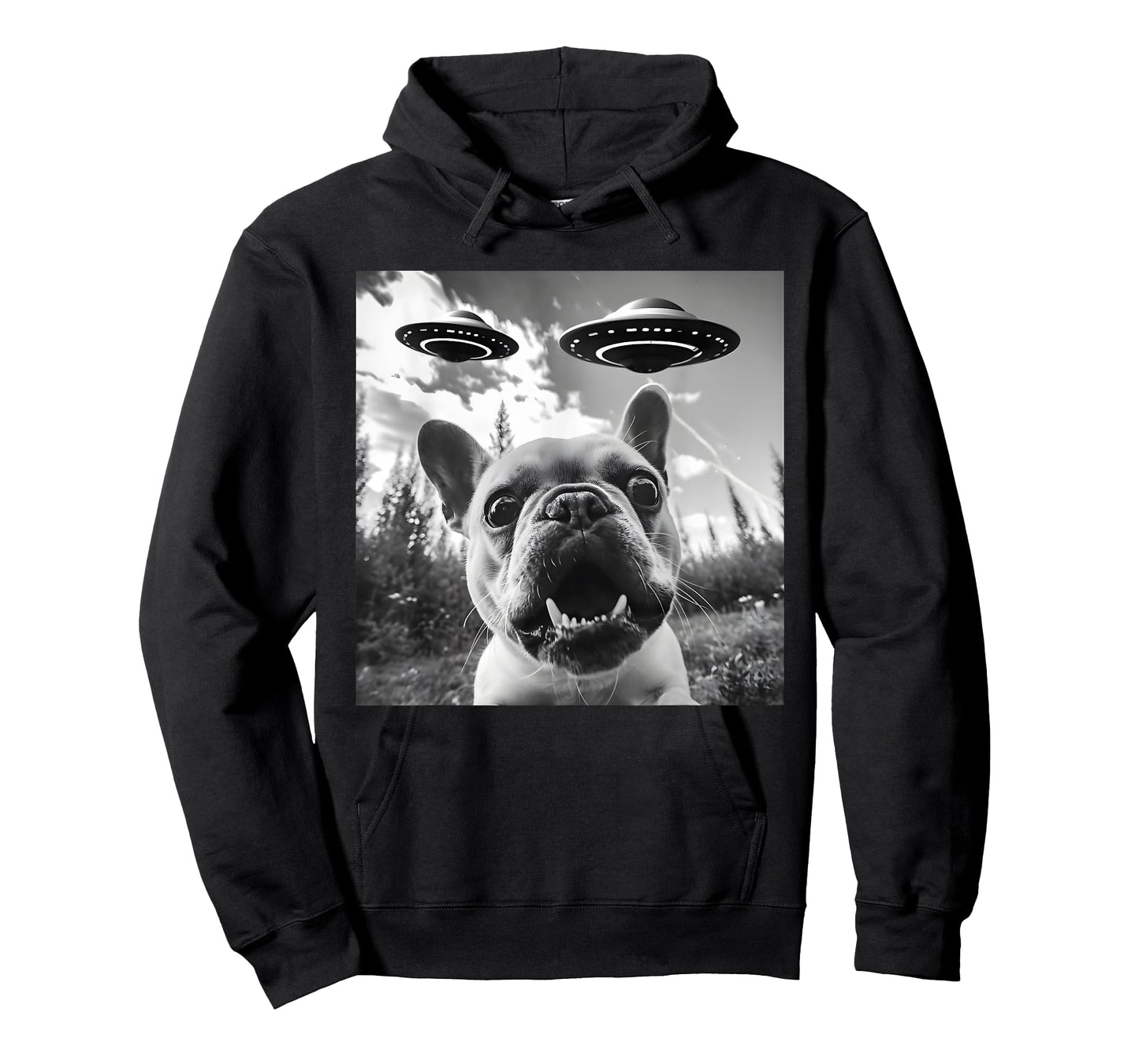 Funny French Bulldog Selfie with UFO Men Graphic T-Shirt