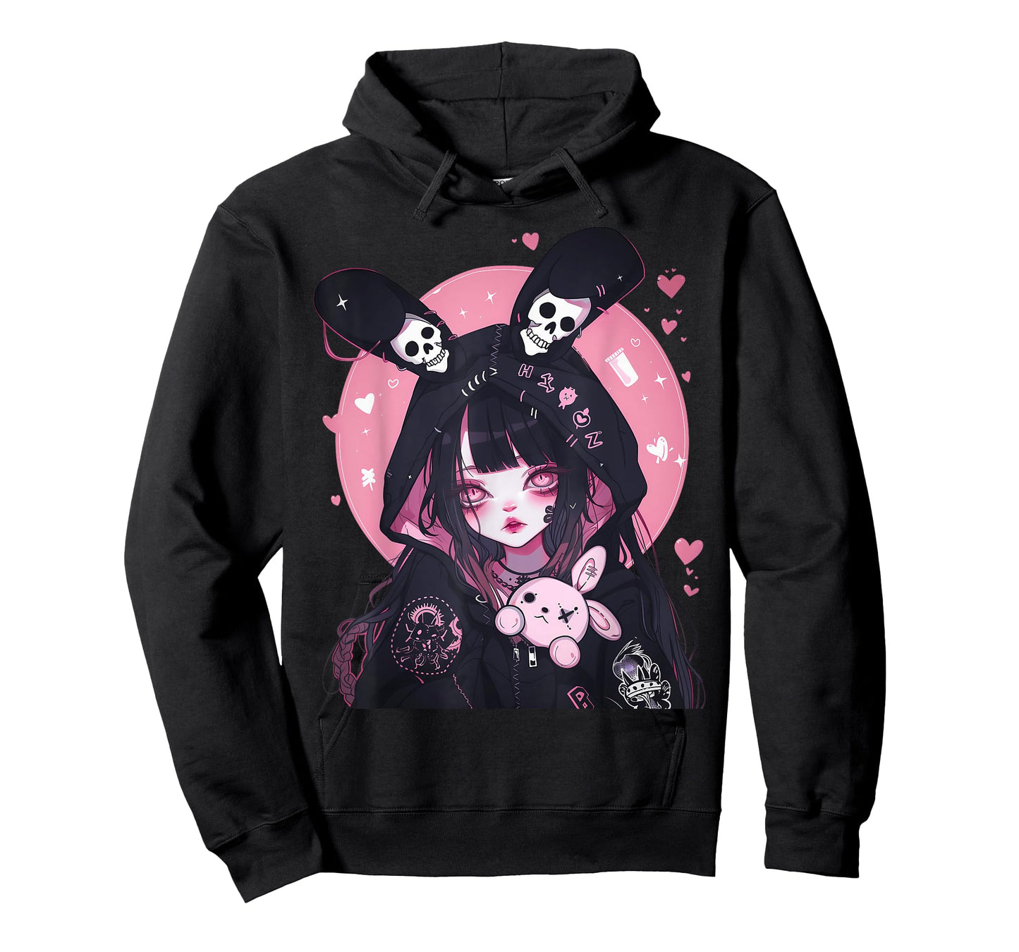 Yami Kawaii Girl in Goth Bunny Hoodie Pastel Emo Creepy T-Shirt