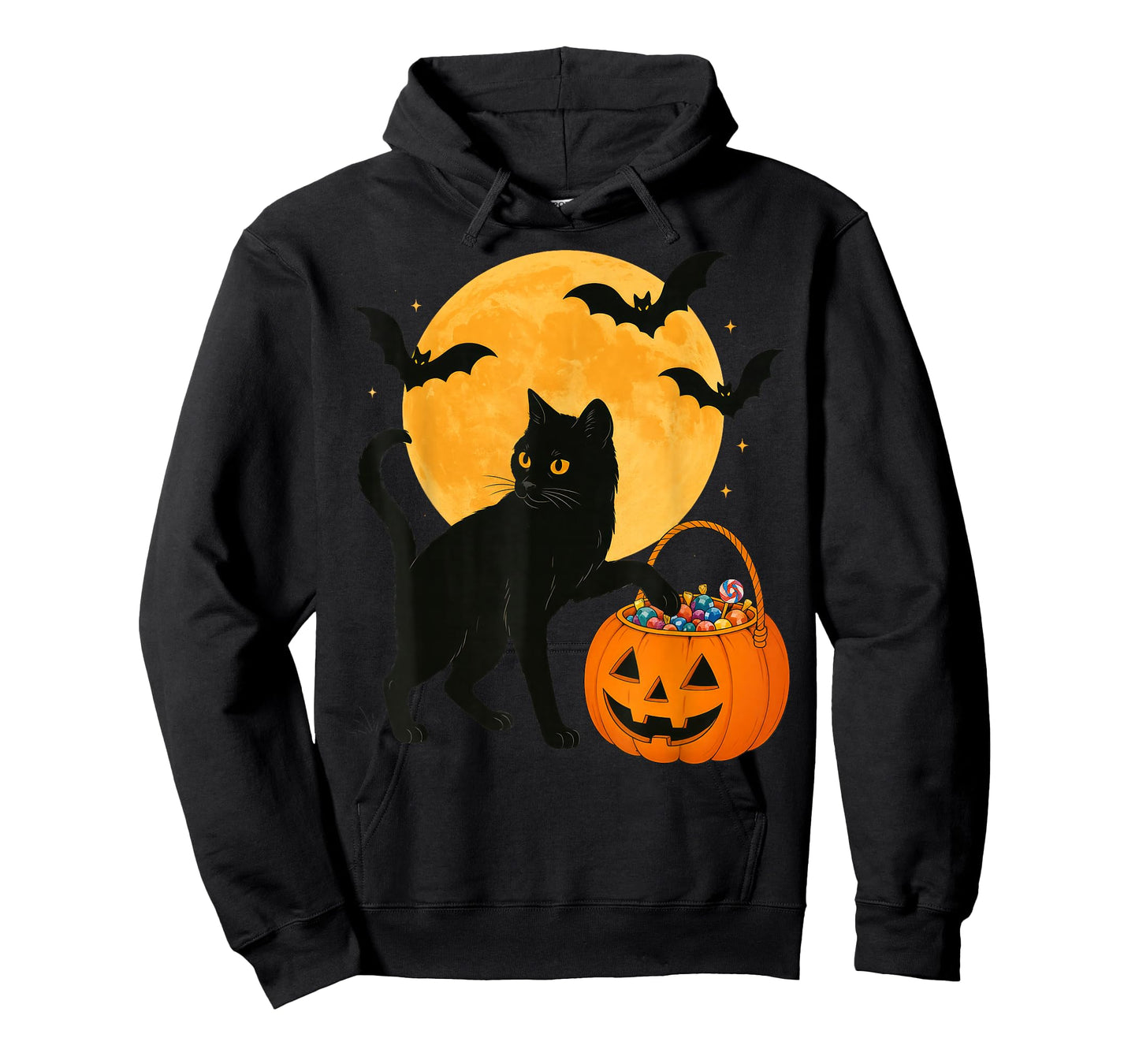 Halloween Funny Black Cat Pumpkin With Sweet Candy And Moon T-Shirt