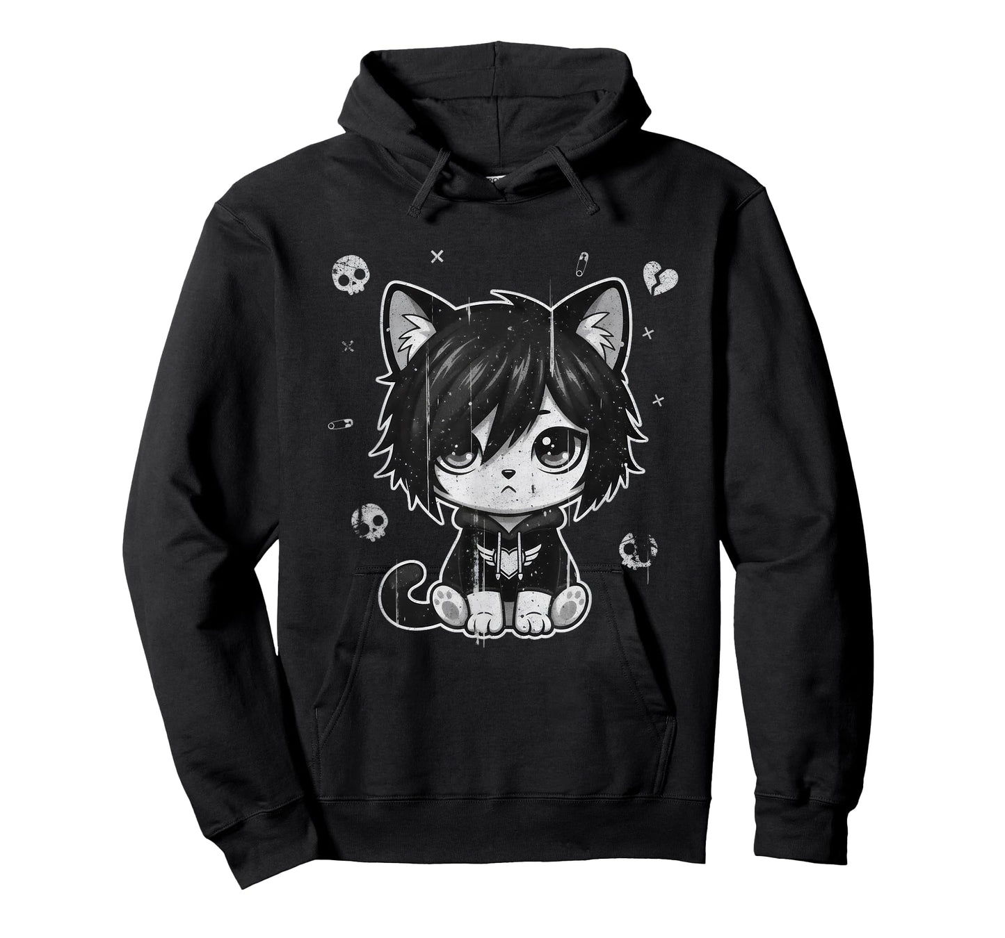 Goth Girl Emo Gothic Cat, Punk Dark Music, Grunge Cute Kitty T-Shirt