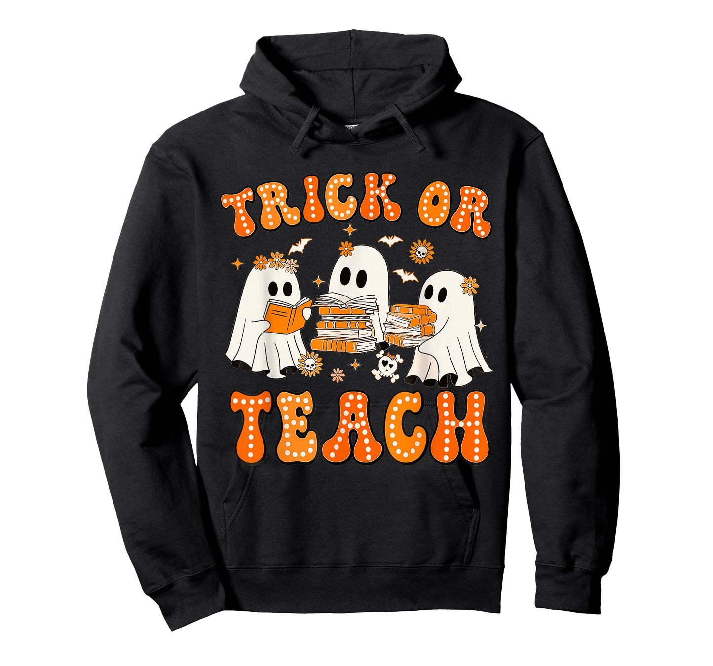 Teacher Halloween Trick or Teach Retro Groovy Floral Ghost T-Shirt