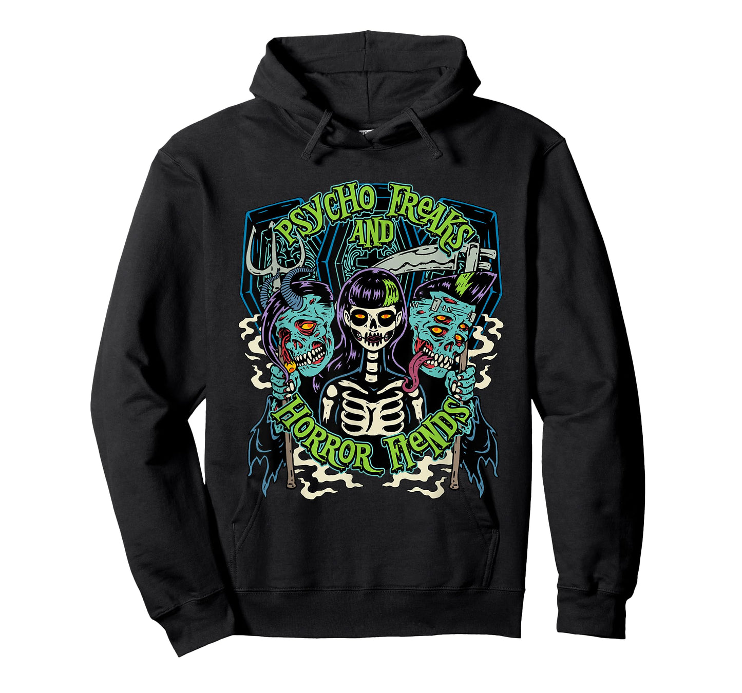 Monsters and Martians Psycho Freaks Halloween T-Shirt - Black, Small - Horror Enthusiasts, Unisex, Short Sleeve, T-Shirt