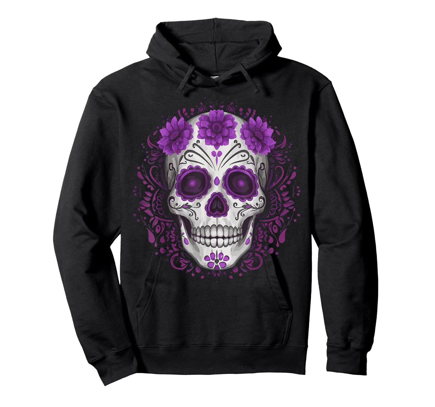 Purple Floral Black Sugar Skull Day Of The Dead Mexican Pray T-Shirt