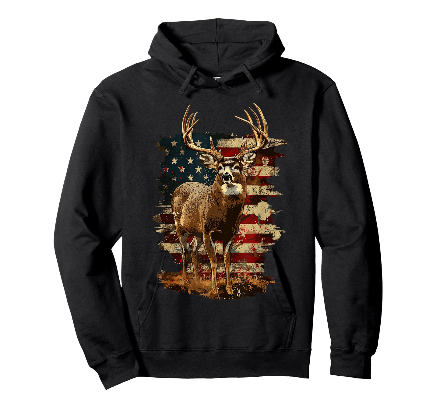 Whitetail Buck Deer Hunting 4th of July USA American Flag T-Shirt