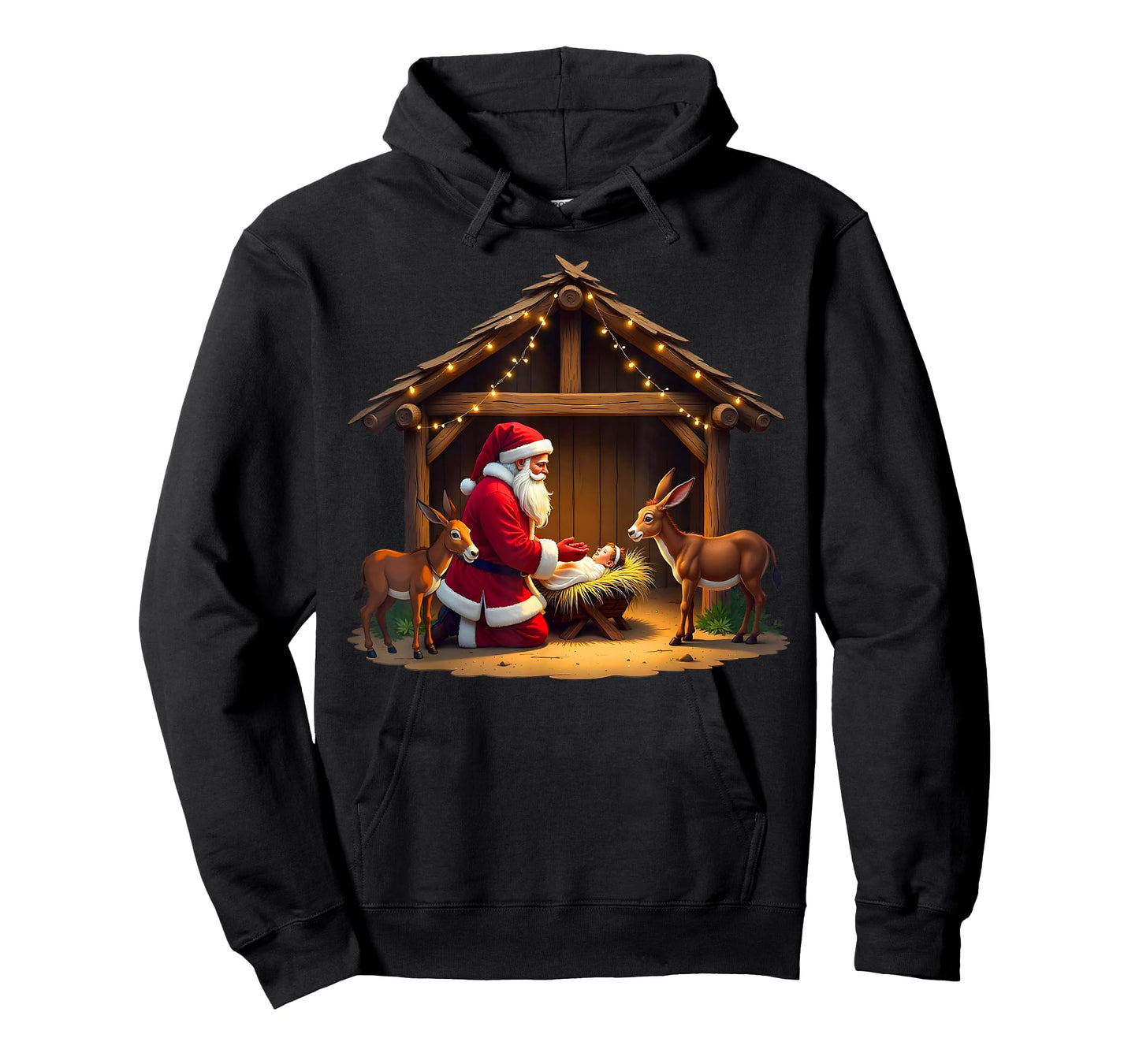 Kneeling Santa Claus & Baby Jesus Merry Christmas Christians T-Shirt
