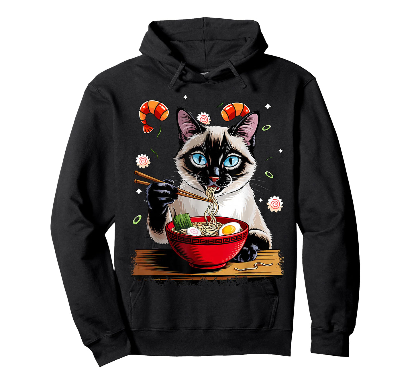 Funny Cat Eating Ramen Kawaii Siamese Anime Graphic T-Shirt