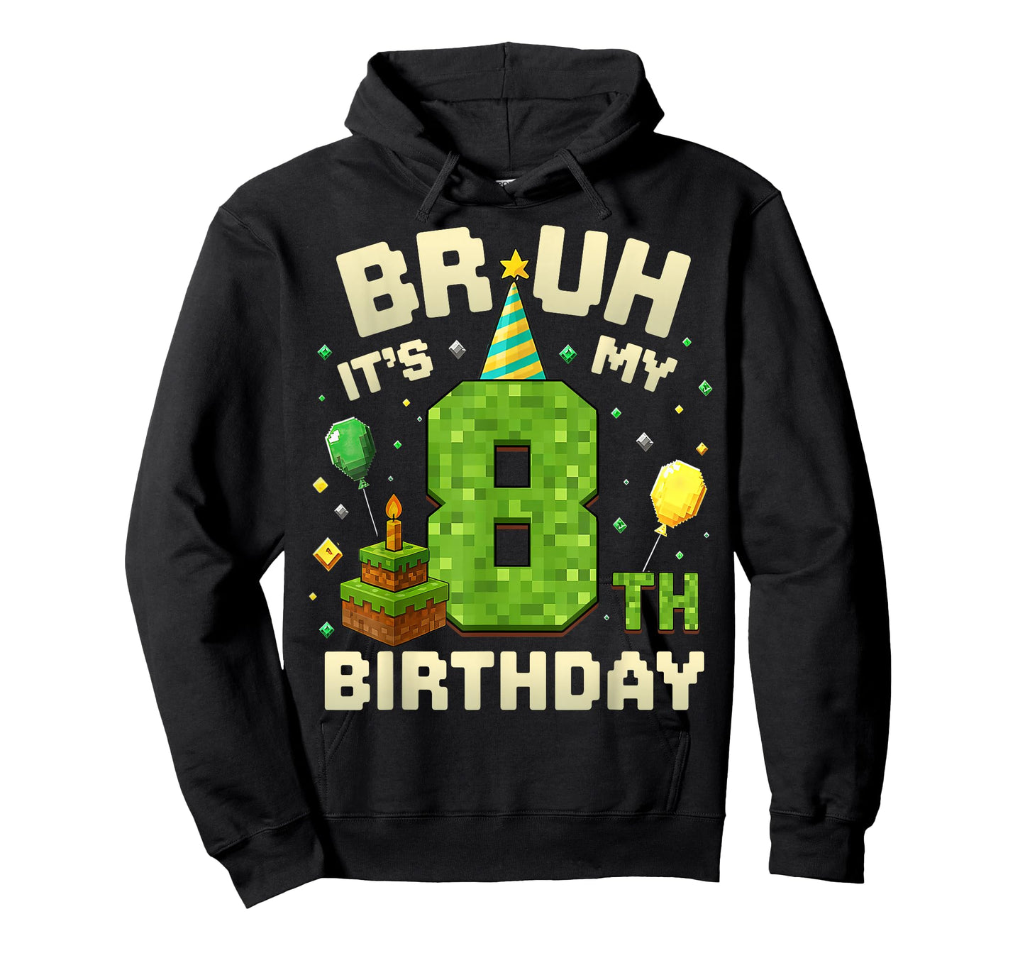 Bruh It's My 8th Birthday Game Pixel 8 Year Old Birthday Boy T-Shirt