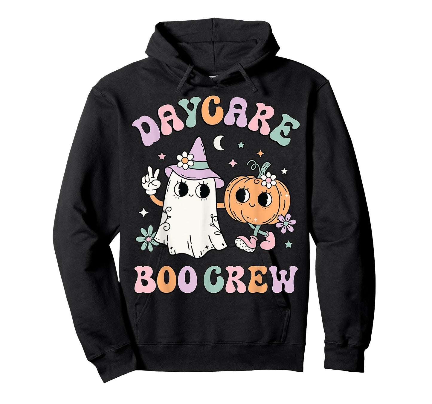 Daycare Boo Crew Groovy Halloween Floral Ghost Kid Teacher T-Shirt
