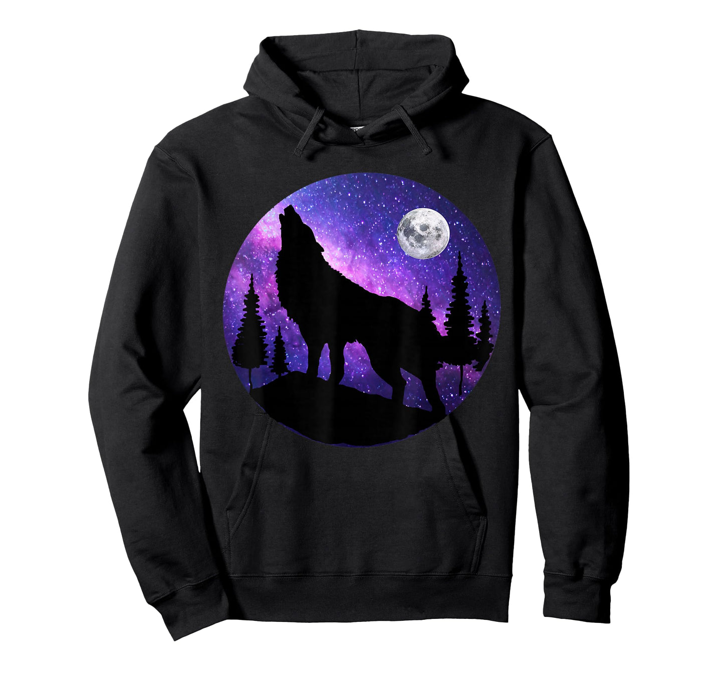 Howling Wolf Under The Full Moon With Purple Galaxy Sky T-Shirt