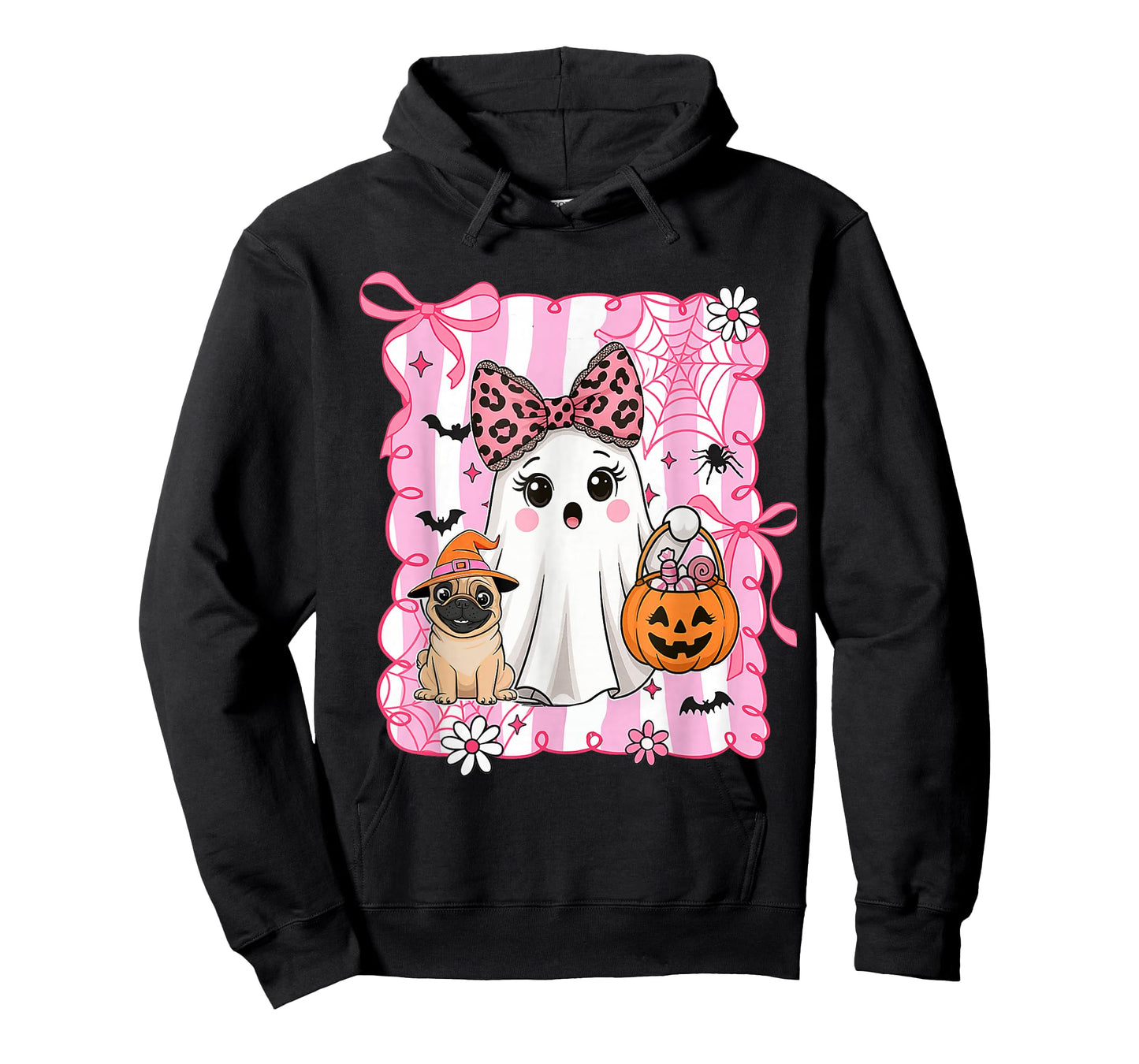 Preppy Spooky Vibes Pink Ghost Dog Halloween Women Girls T-Shirt